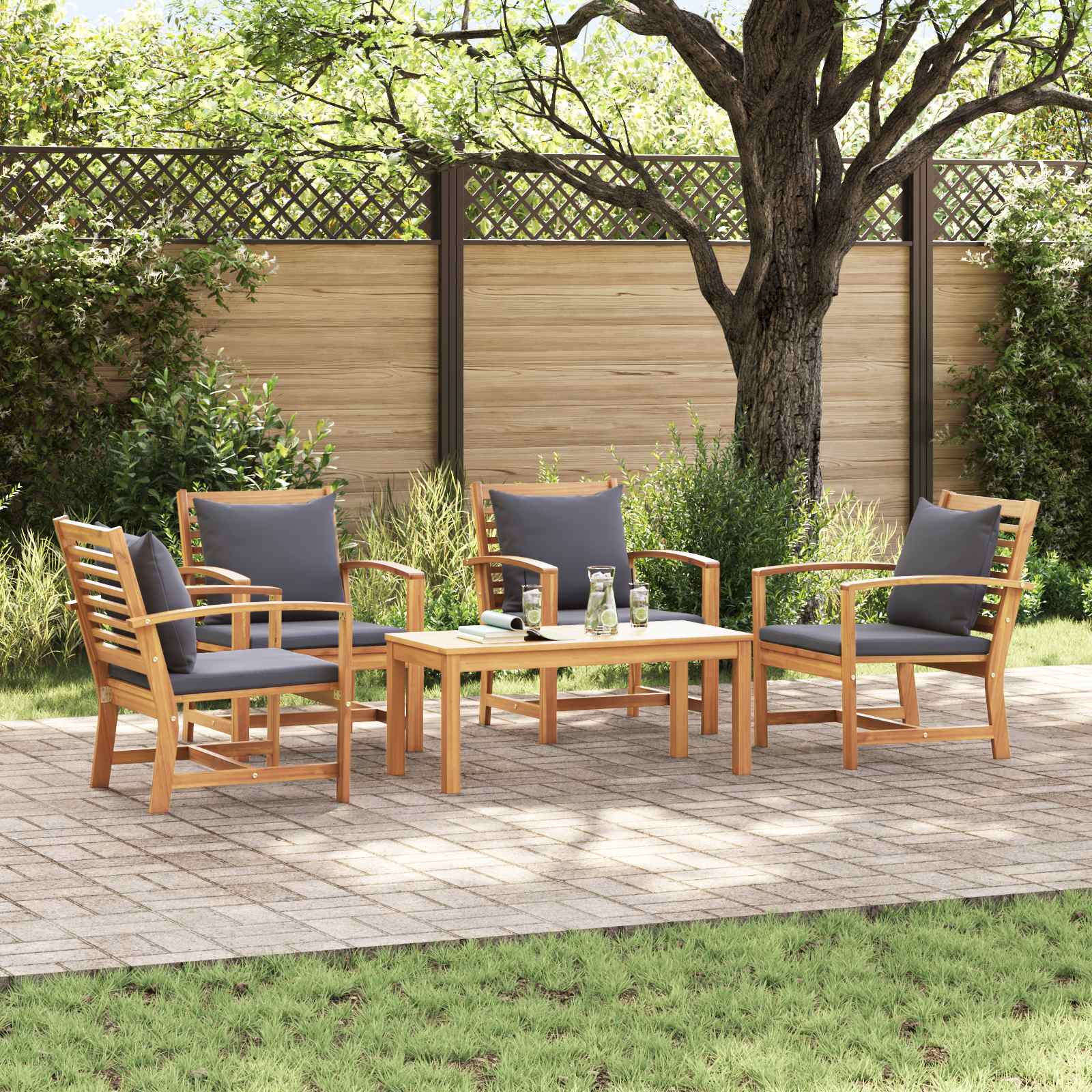 Gartensofa-set 5 stk. Natur Massives Teakholz