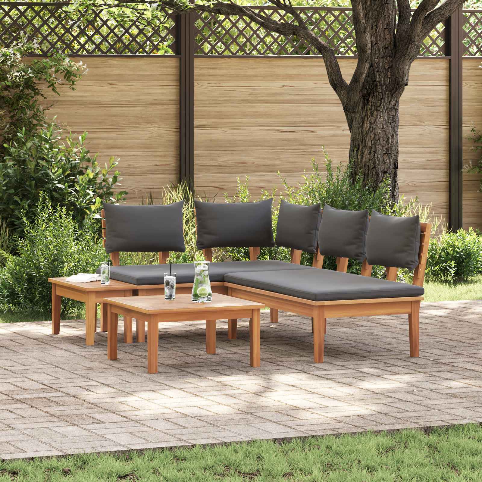 Gartensofa-set 4 stk. Braun und Grau