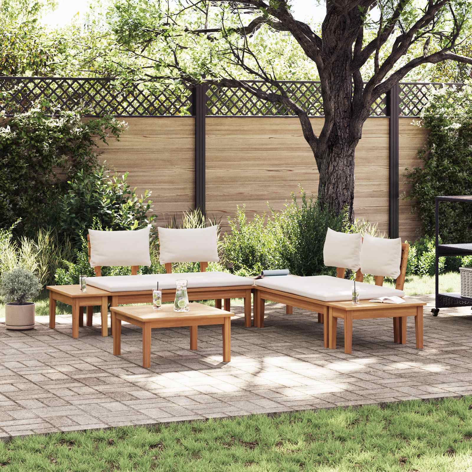 Gartensofa-set 3 stk. Braun und Creme