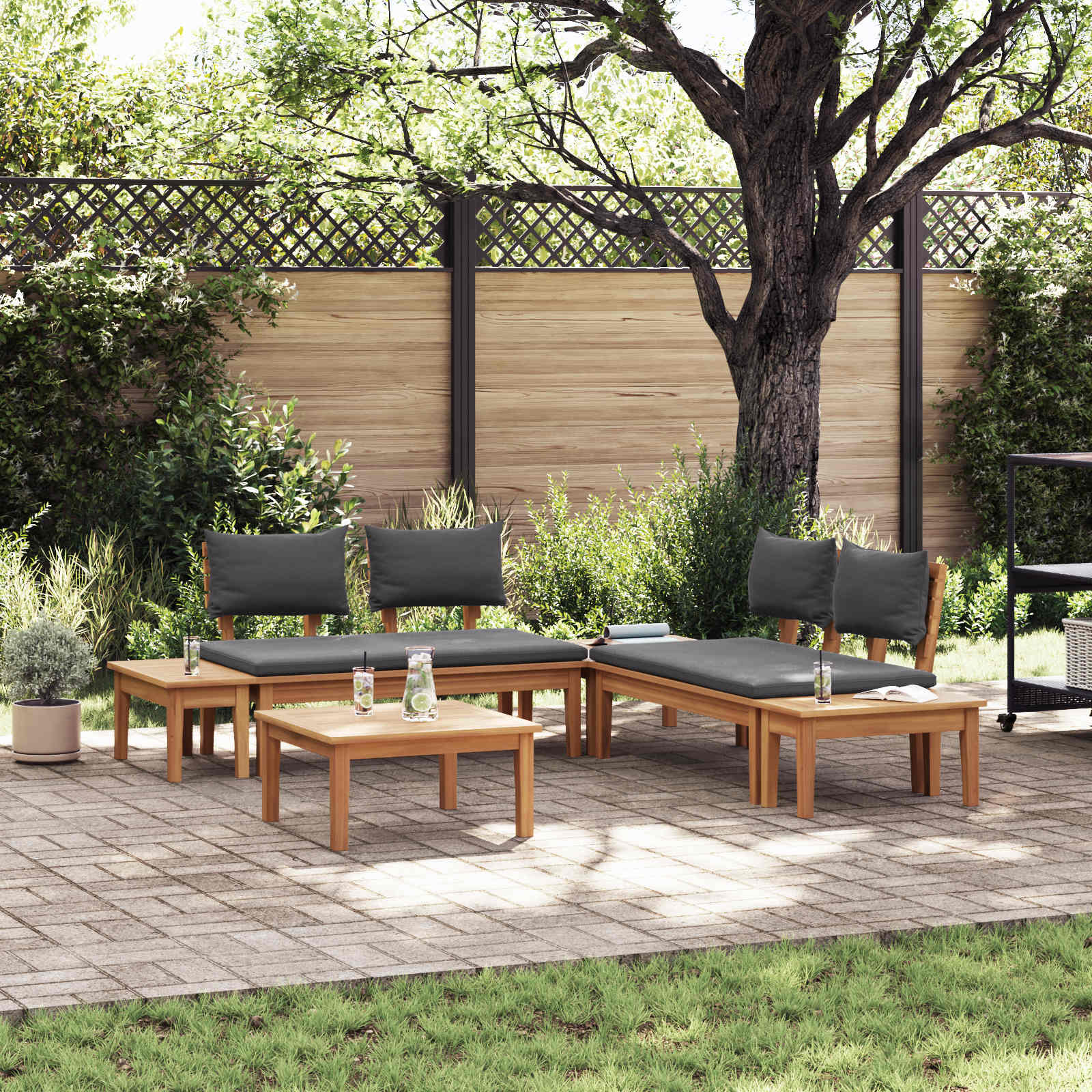 Gartensofa-set 3 stk. Braun und Grau