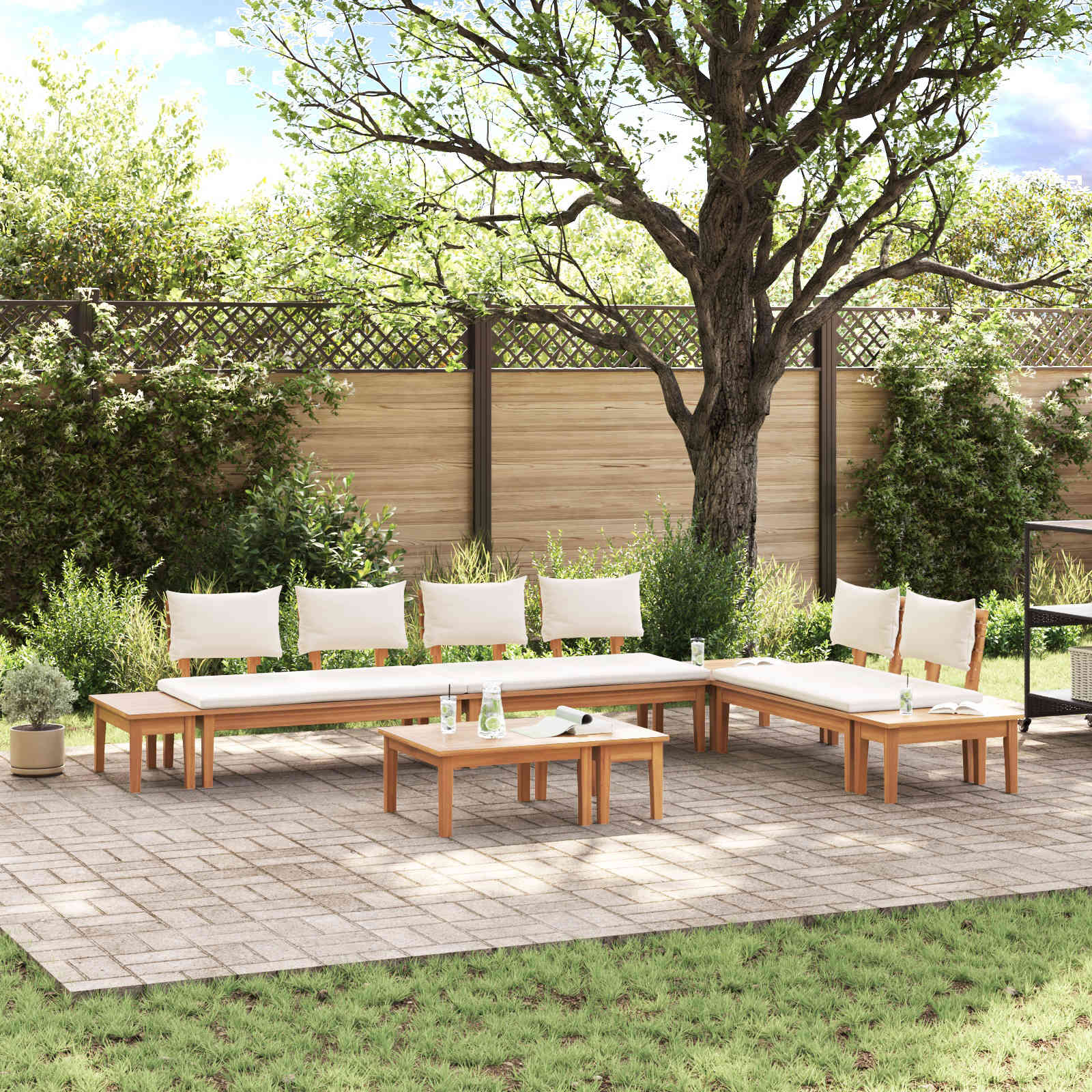 Gartensofa-set 5 stk. Braun und Creme
