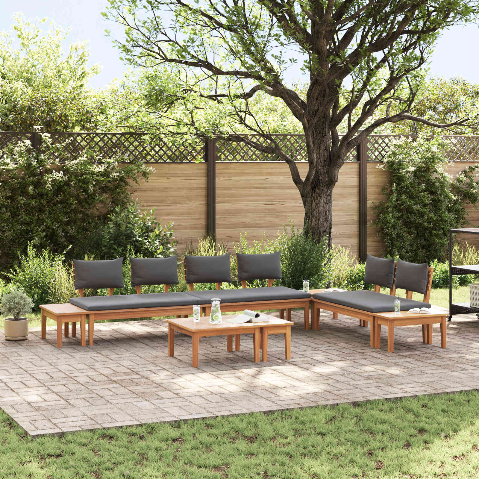 Gartensofa-set 5 stk. Braun und Grau