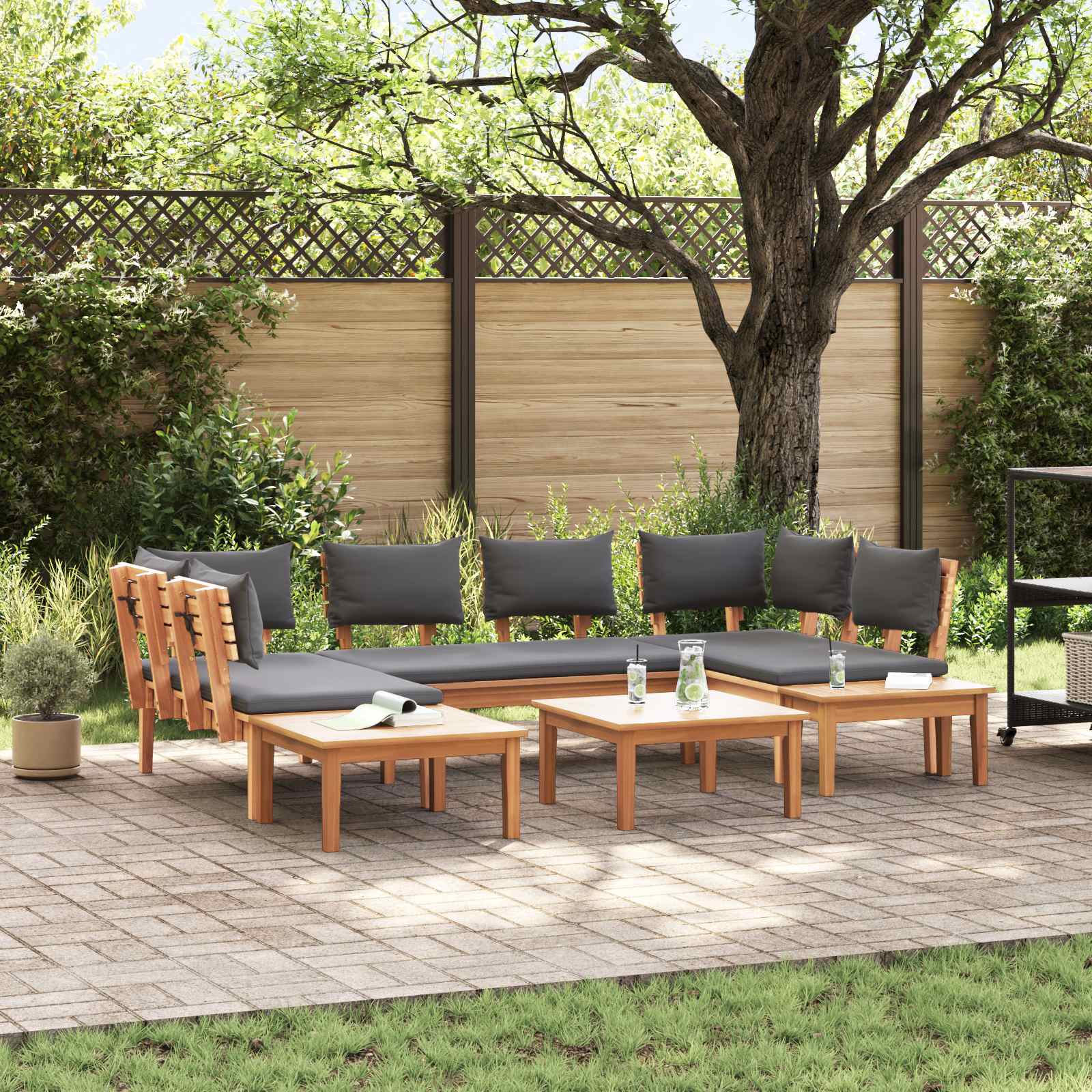 Gartensofa-set 4 stk. Braun und Grau