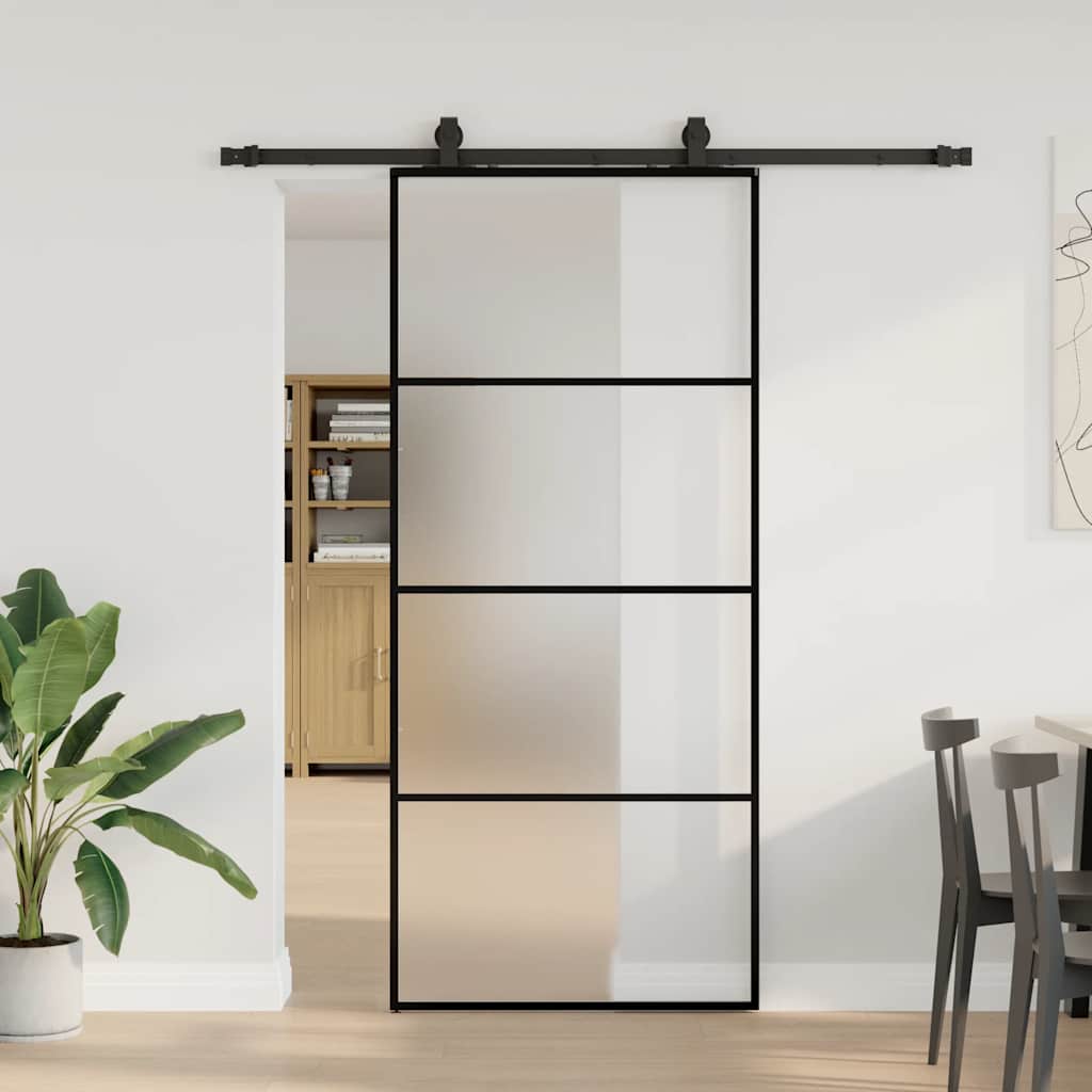 Schiebetür mit Beschlag Schwarz 90x205 cm ESG-Glas