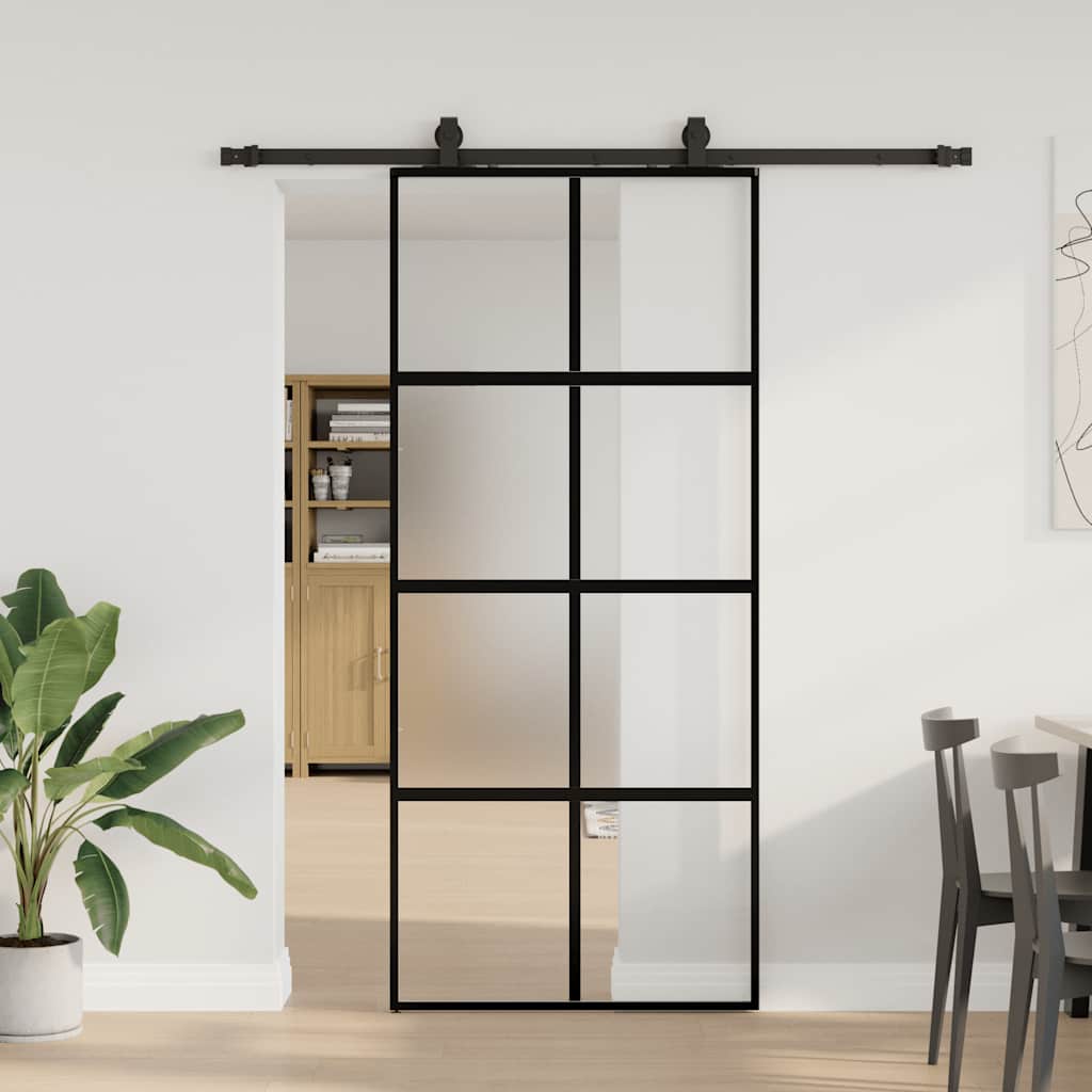 Schiebetür mit Beschlag Schwarz 90x205 cm Hartglas