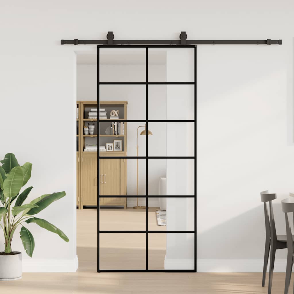Schiebetür mit Beschlag Schwarz 90x205 cm ESG-Glas