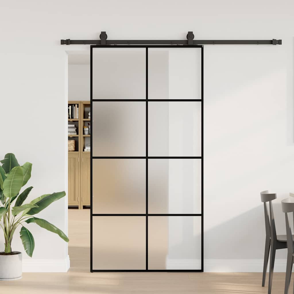 Schiebetür mit Beschlag Schwarz 102,5x205 cm ESG-Glas