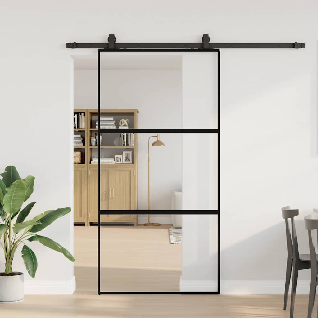 Schiebetür mit Beschlag Schwarz 102,5x205 cm Hartglas