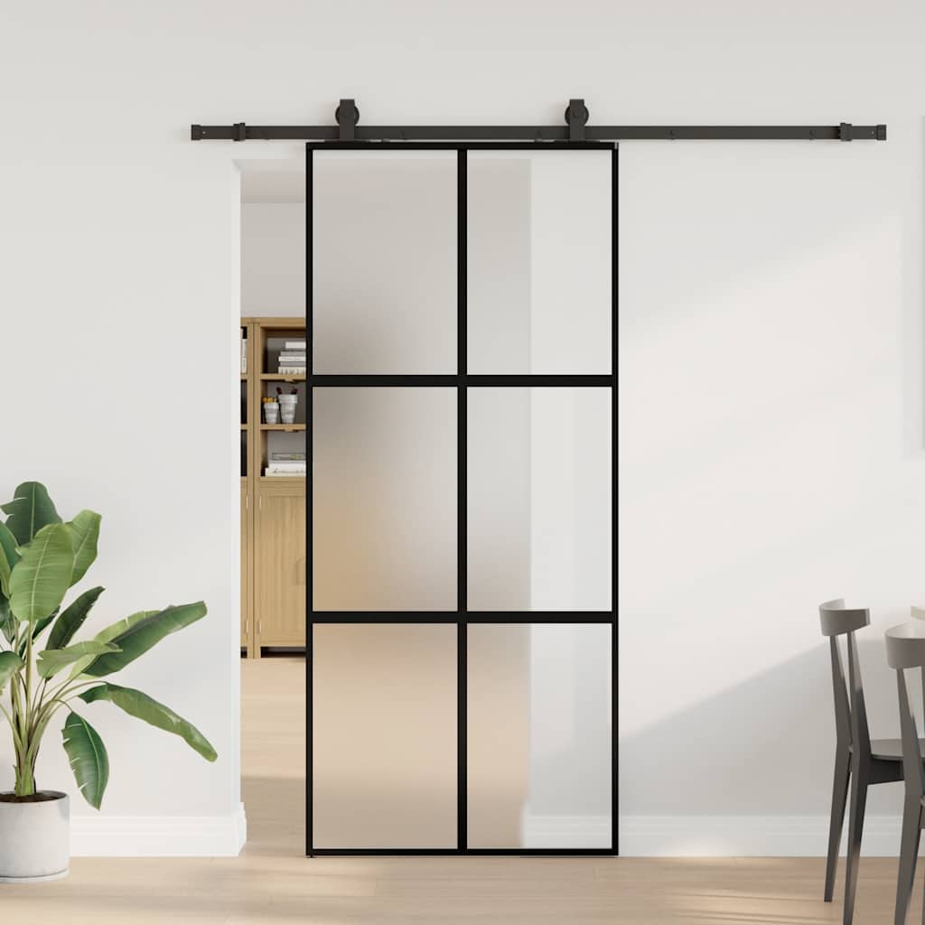 Schiebetür mit Beschlag Schwarz 90x205 cm Hartglas