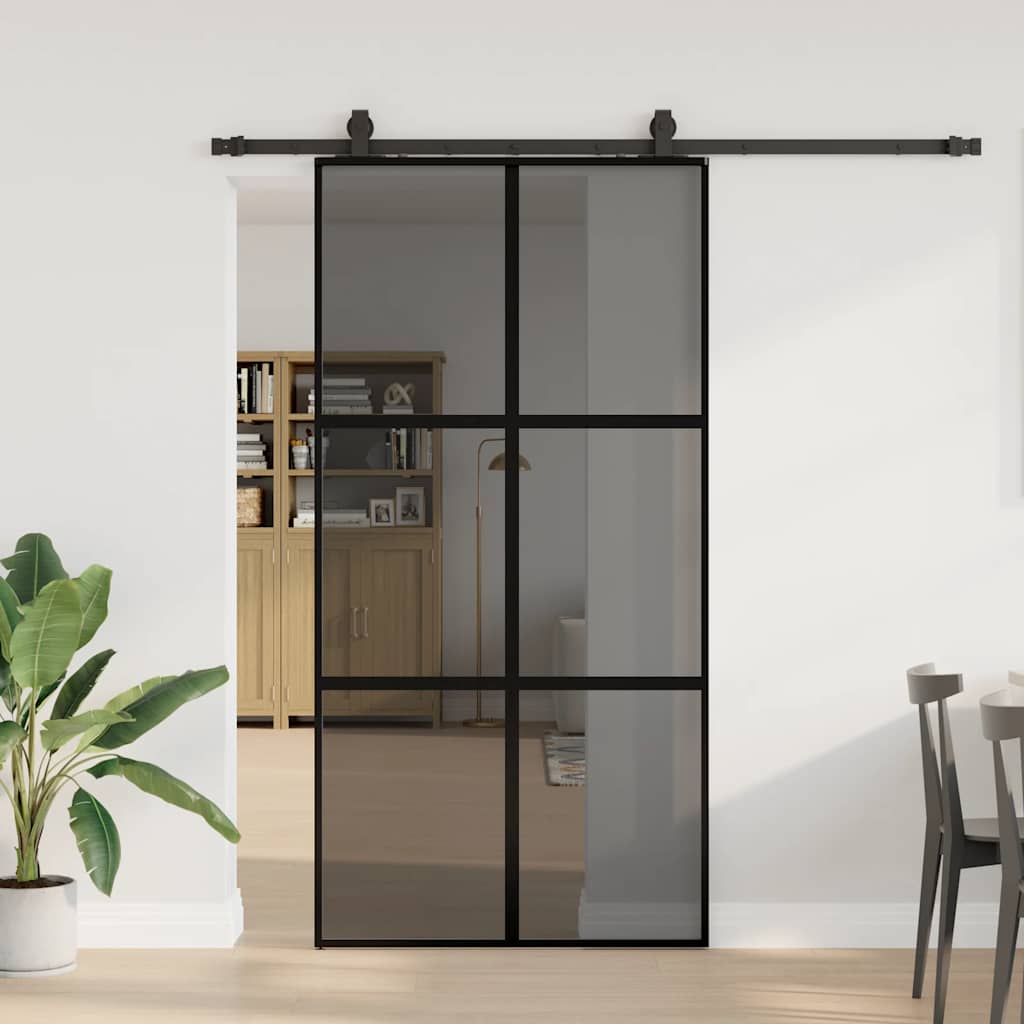 Schiebetür mit Beschlag Schwarz 102,5x205 cm Hartglas