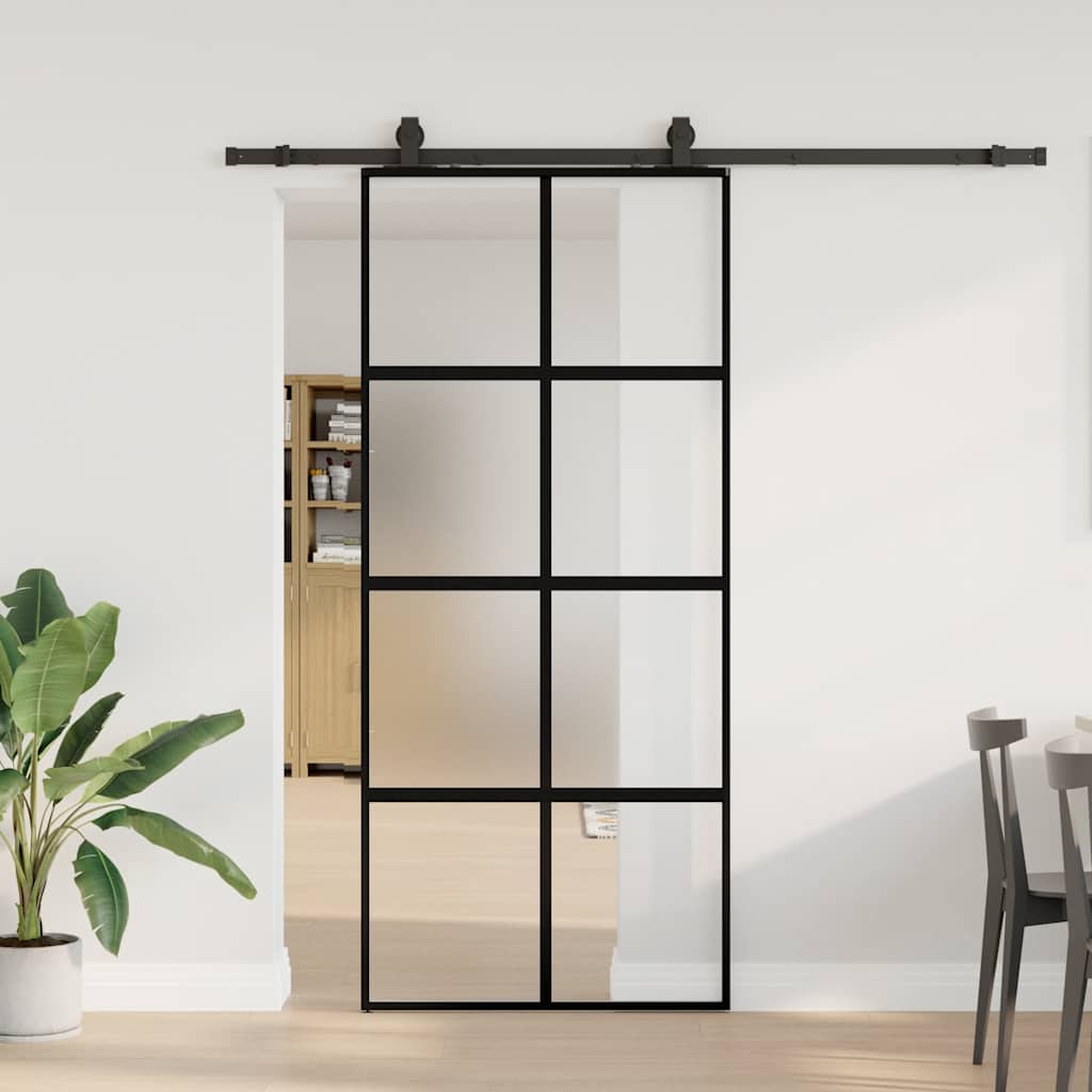 Schiebetür mit Beschlag Schwarz 90x205 cm Hartglas