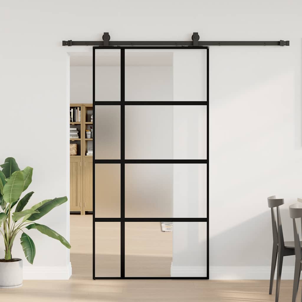 Schiebetür mit Beschlag Schwarz 102,5x205 cm Hartglas