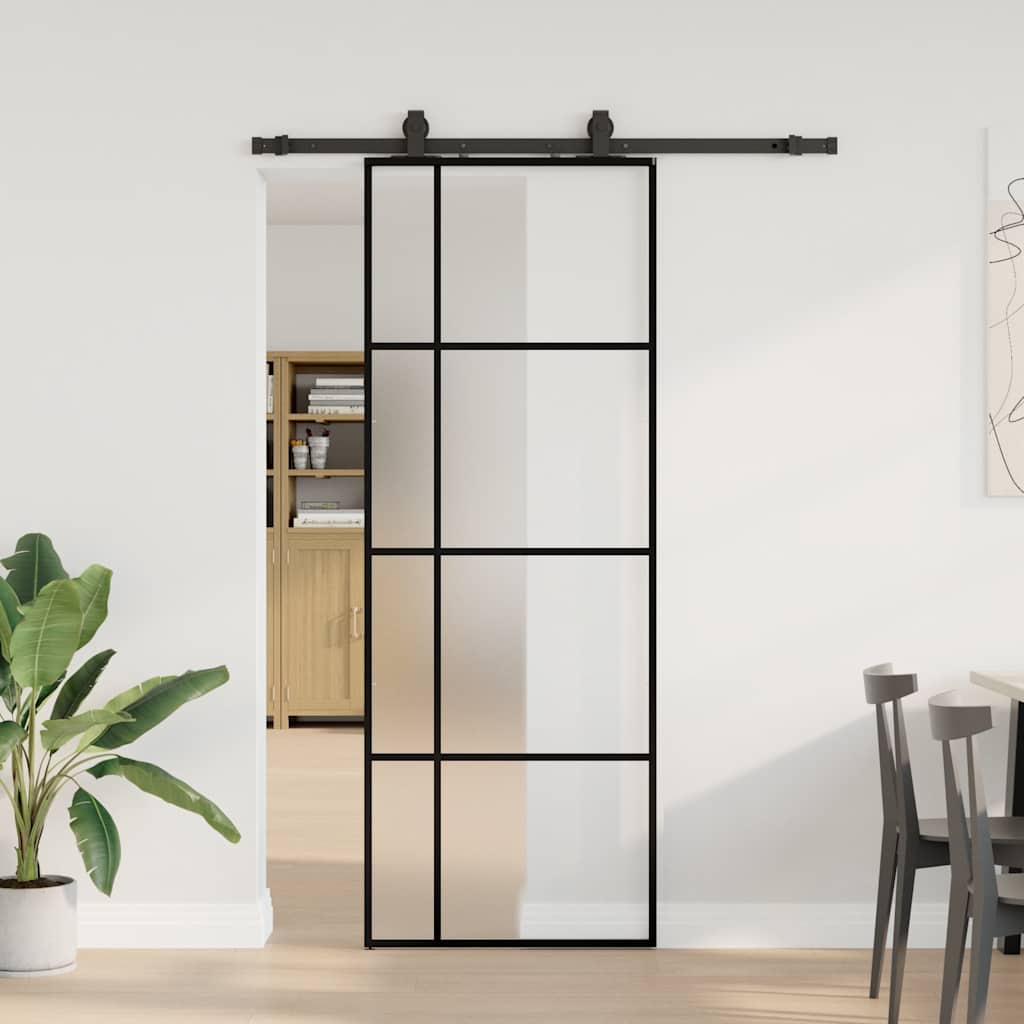 Schiebetür mit Beschlag Schwarz 76x205 cm ESG-Glas