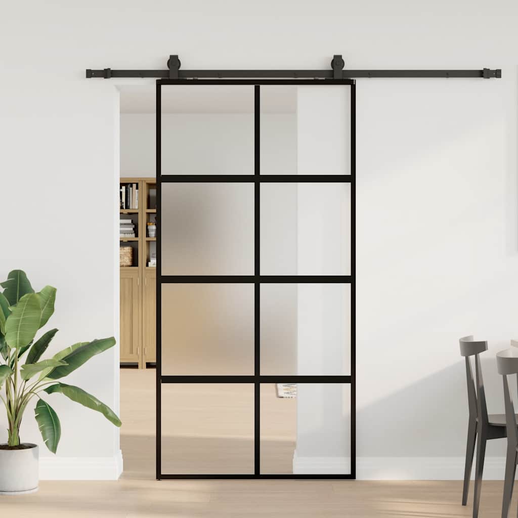 Schiebetür mit Beschlag Schwarz 102,5x205 cm Hartglas
