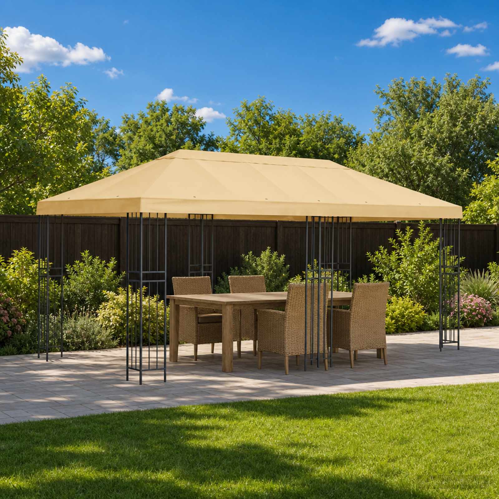 Gartenpavillon 6 x 3 m Creme Polyester und Stahl 190 gsm