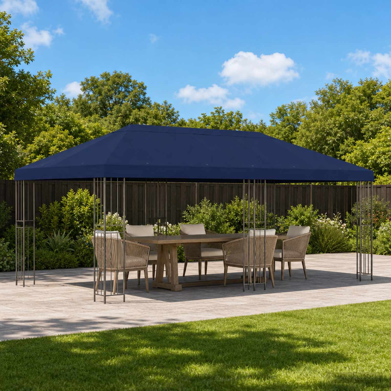 Gartenpavillon 6 x 3 m Blau Polyester und Stahl 190 gsm