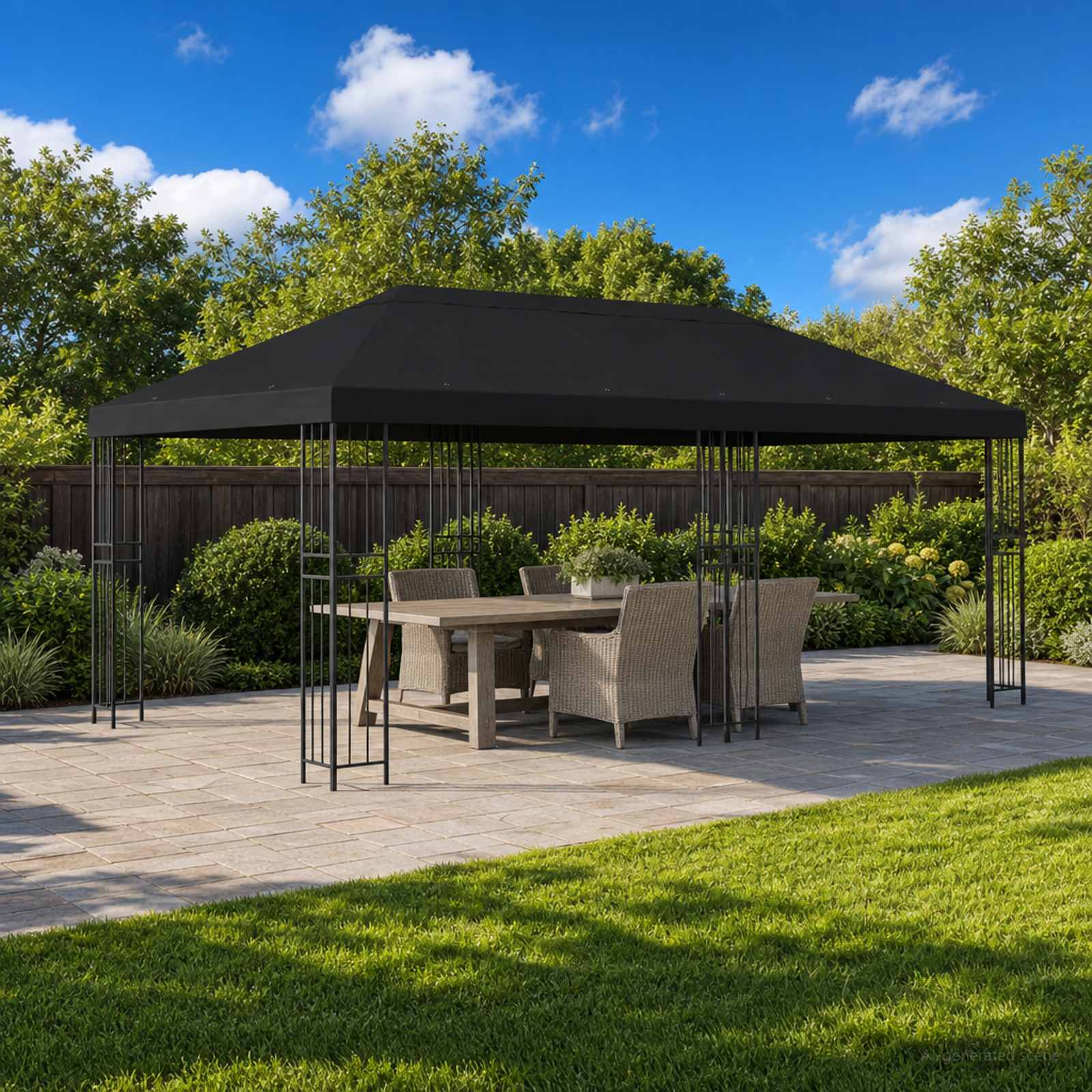 Gartenpavillon 6 x 3 m Schwarz Polyester und Stahl 190 gsm