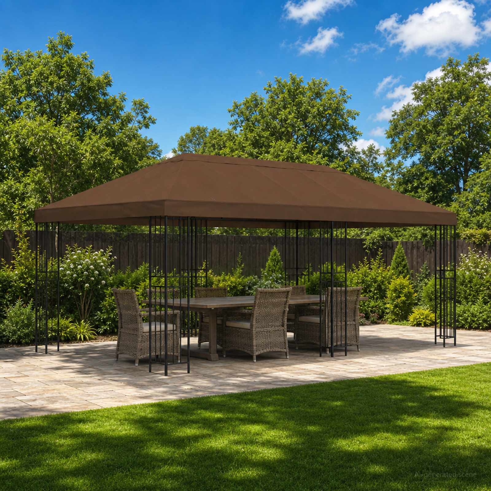 Gartenpavillon 6 x 3 m Braun Polyester und Stahl 190 gsm