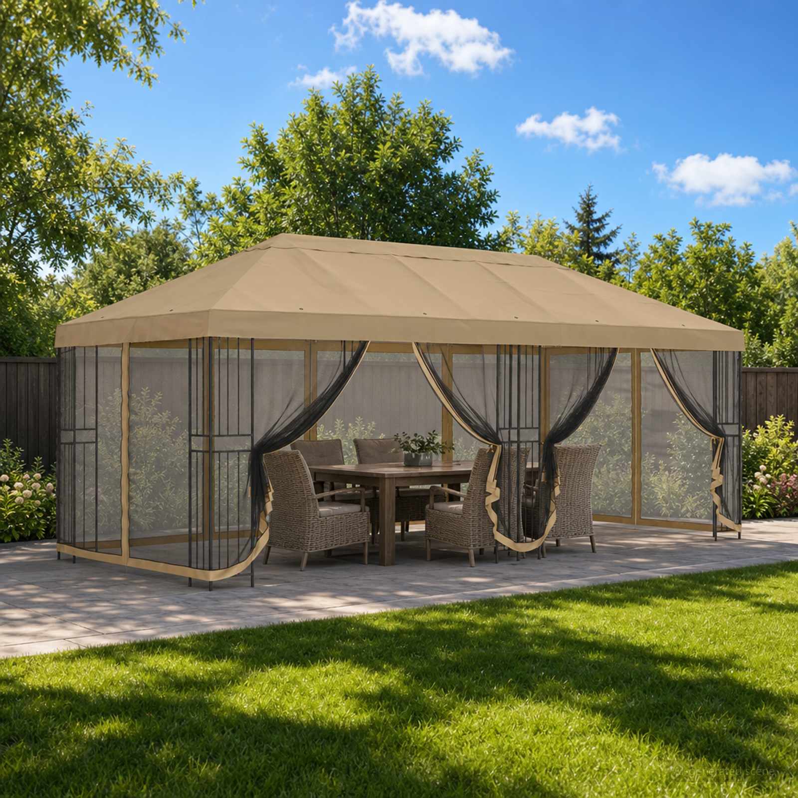 6 x 3 m Beige Polyester und Stahl 190 gsm