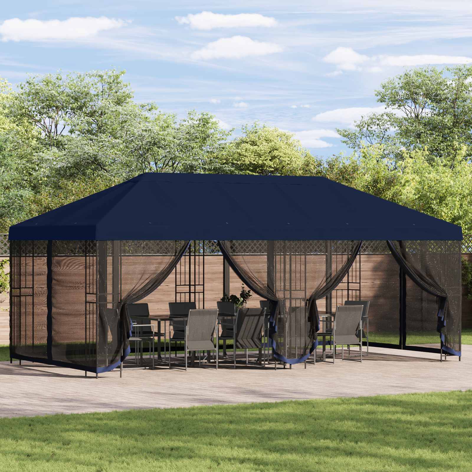 6 x 3 m Blau Polyester und Stahl 190 gsm