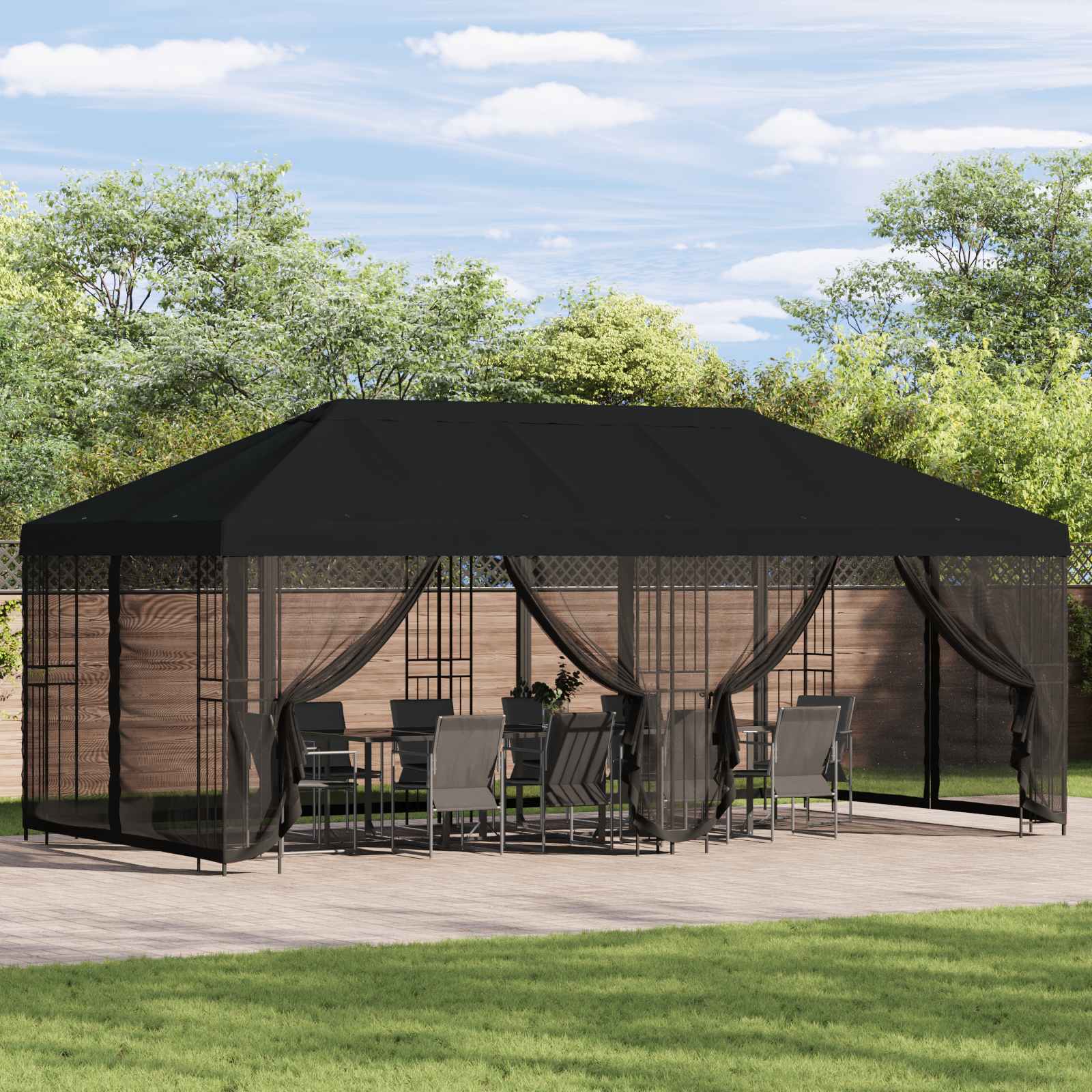 6 x 3 m Schwarz Polyester und Stahl 190 gsm