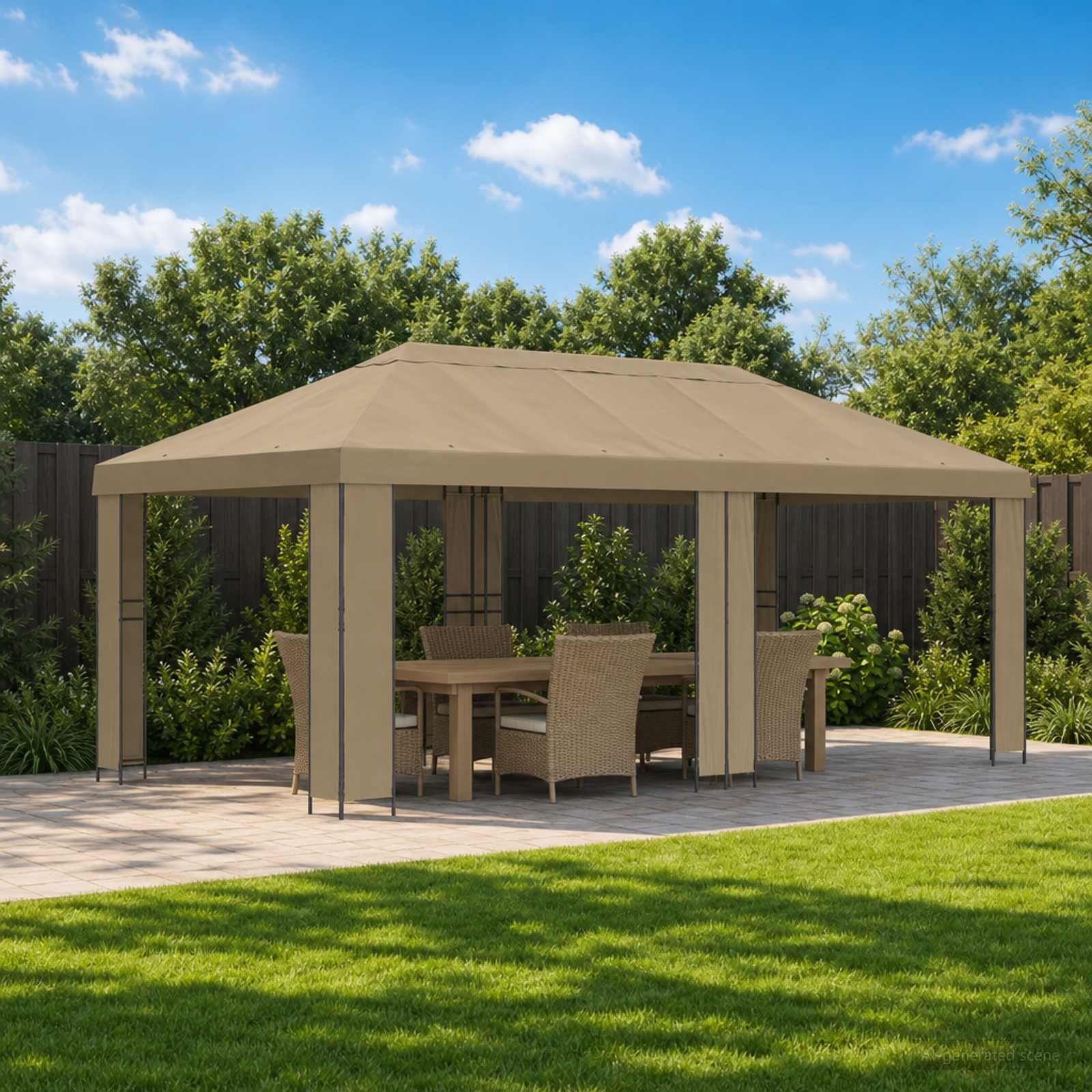 Gartenpavillon 6 x 3 m Beige Polyester und Stahl 190 gsm