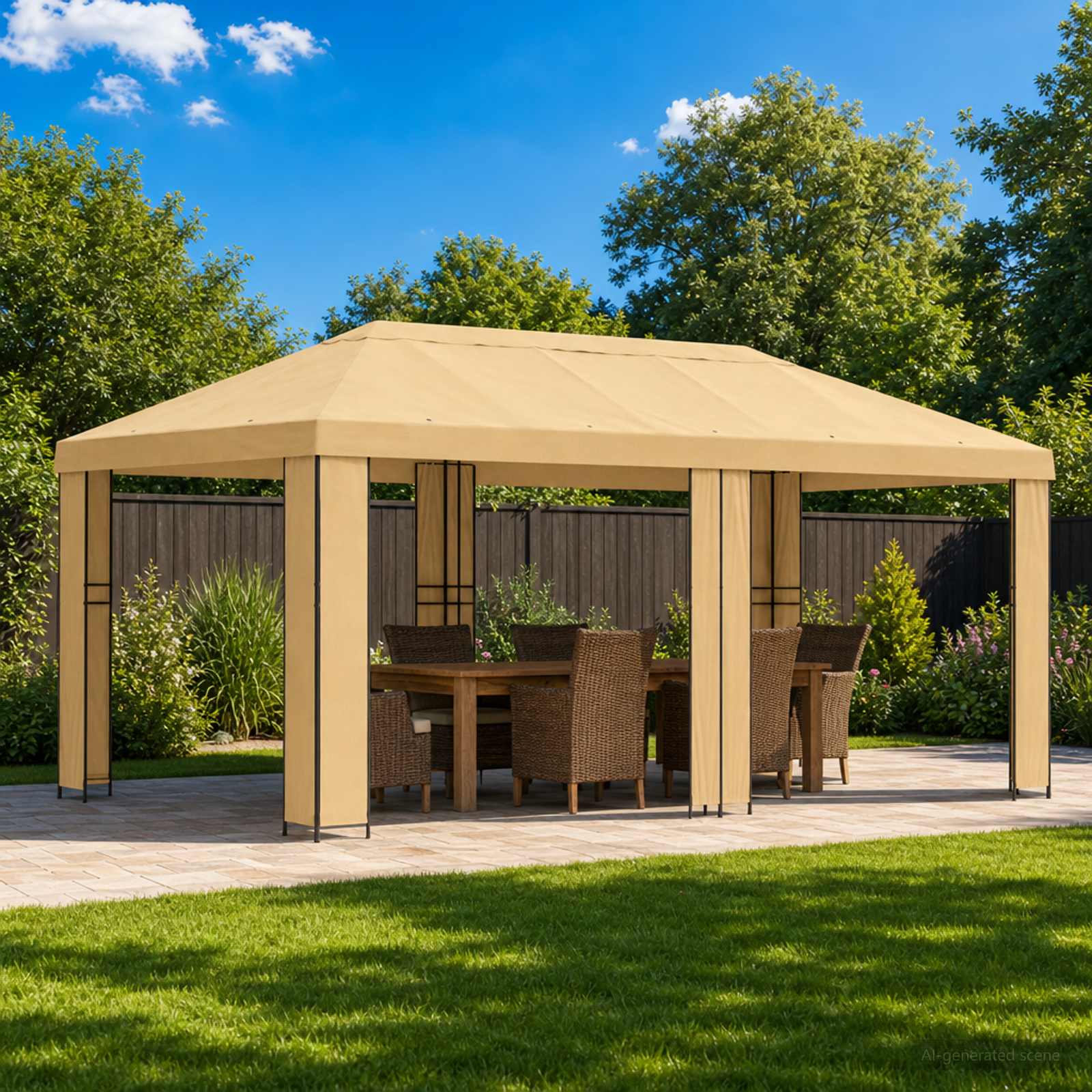 Gartenpavillon 6 x 3 m Creme Polyester und Stahl 190 gsm