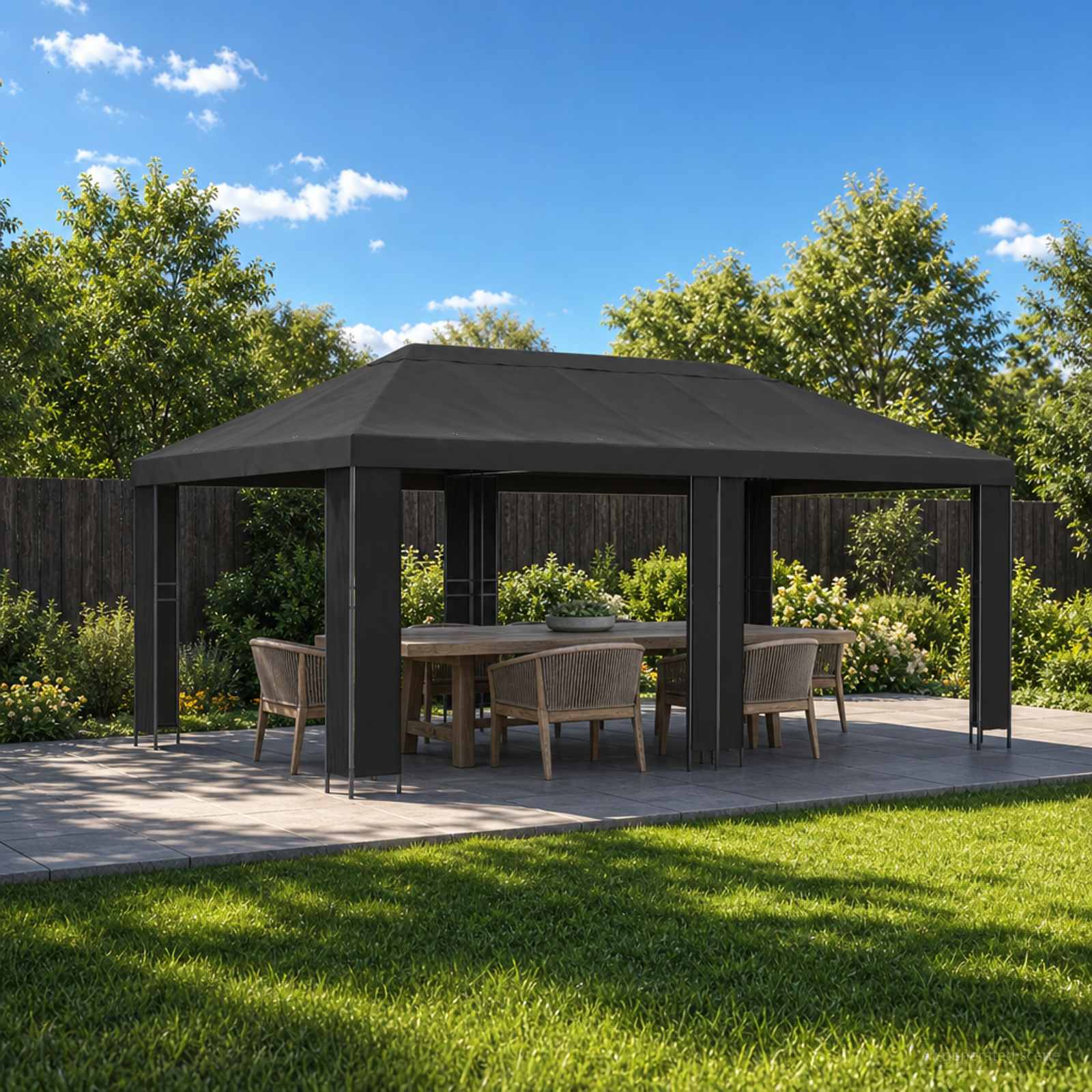 Gartenpavillon 6 x 3 m Anthrazit Polyester und Stahl 190 gsm