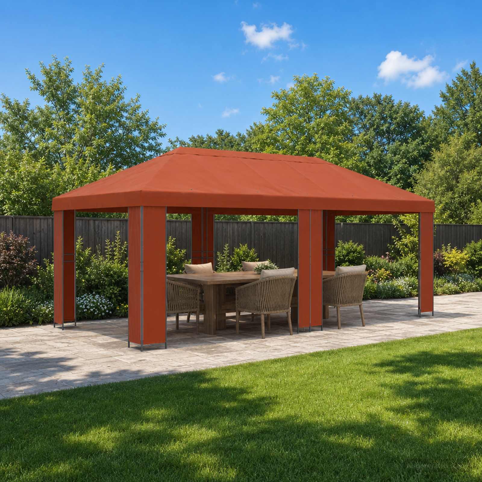 Gartenpavillon 6 x 3 m Terrakotta Polyester und Stahl 190 gsm