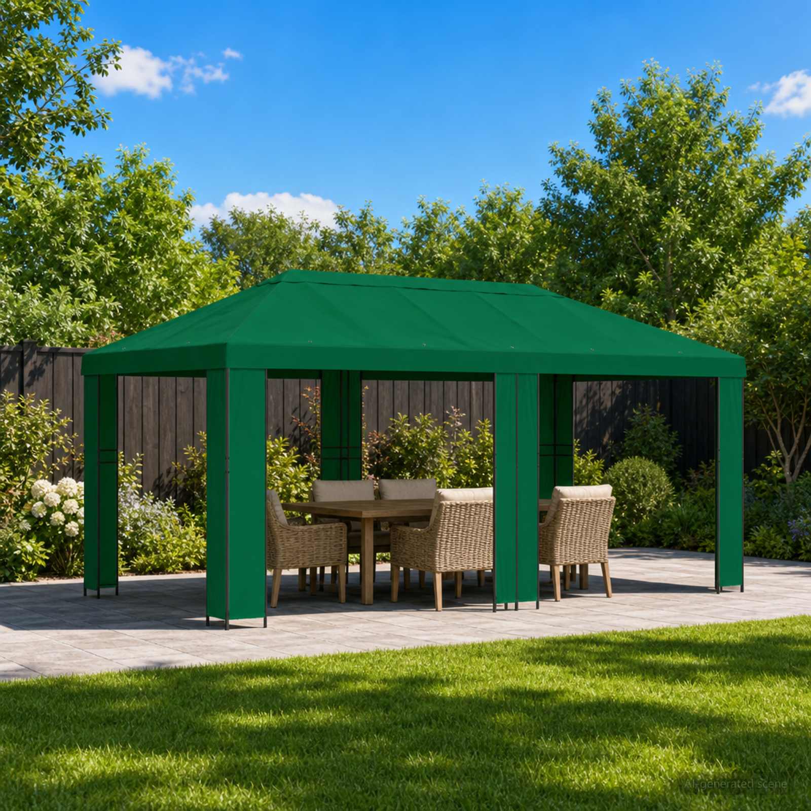 Gartenpavillon 6 x 3 m Grün Polyester und Stahl 190 gsm