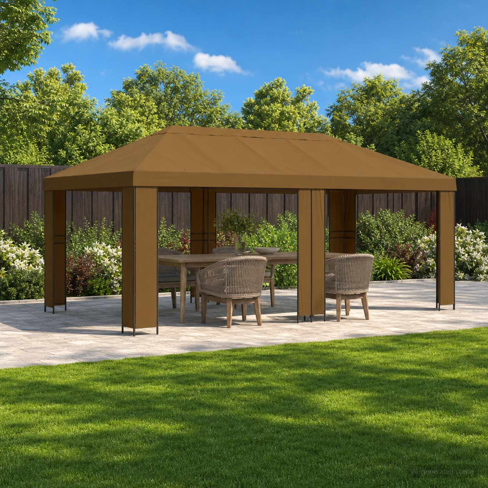 Gartenpavillon 6 x 3 m Taupe Polyester und Stahl 190 gsm