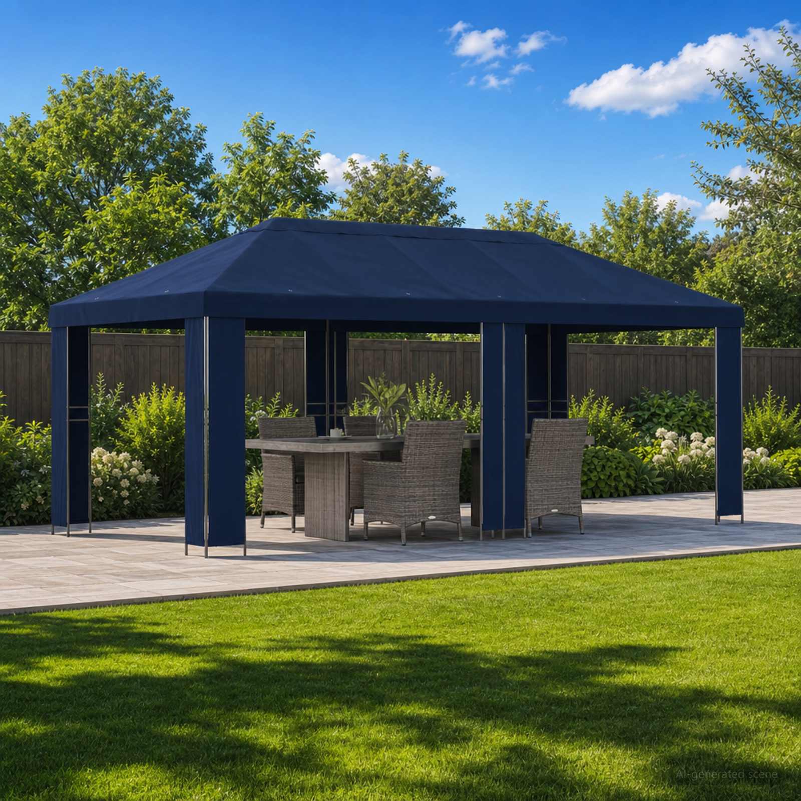 Gartenpavillon 6 x 3 m Blau Polyester und Stahl 190 gsm