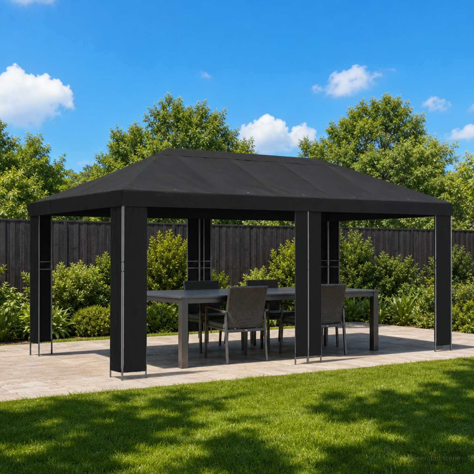 Gartenpavillon 6 x 3 m Schwarz Polyester und Stahl 190 gsm