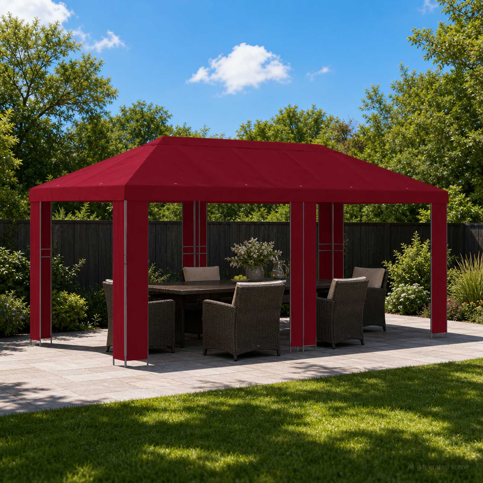 Gartenpavillon 6 x 3 m Bordeauxrot Polyester und Stahl 190 gsm