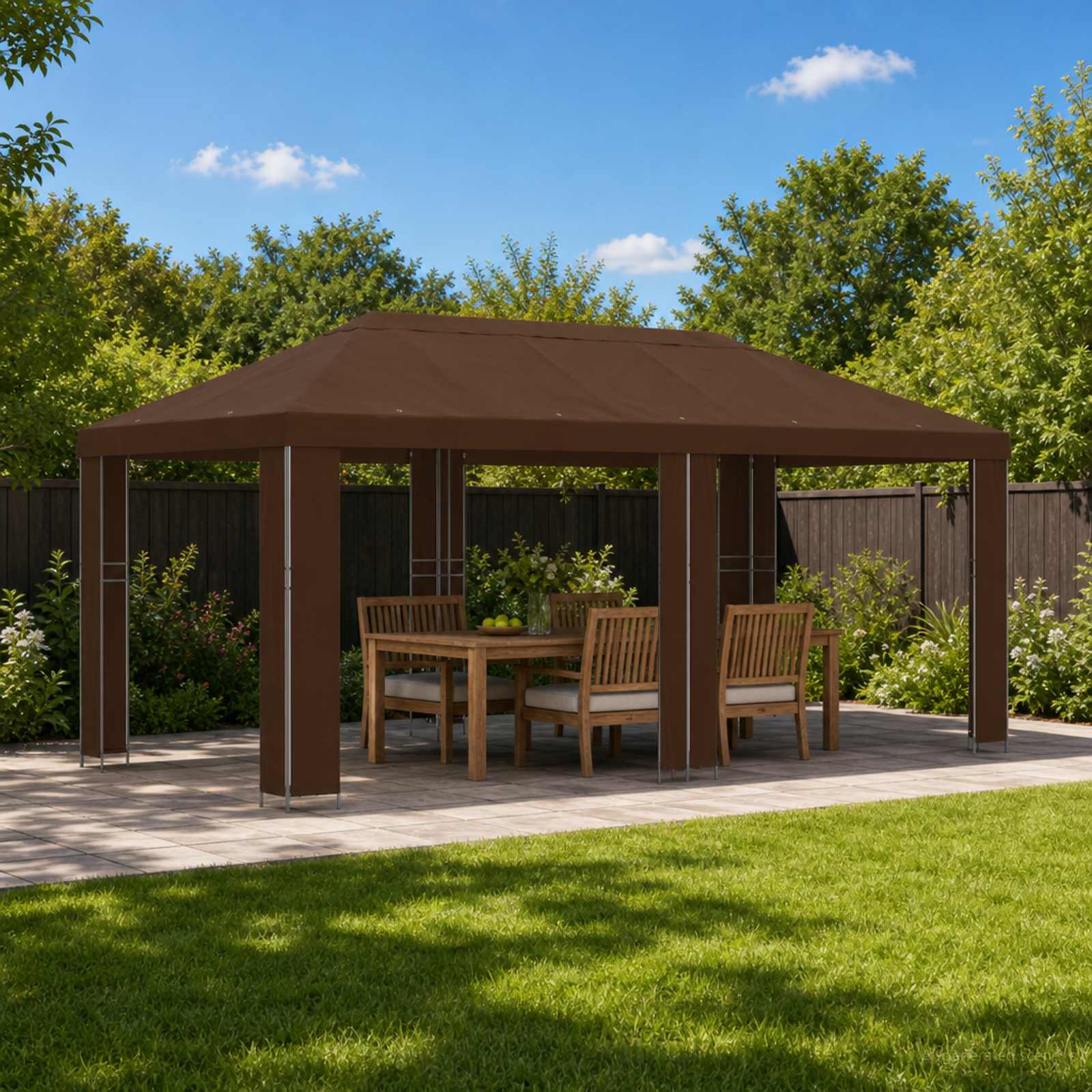 Gartenpavillon 6 x 3 m Braun Polyester und Stahl 190 gsm