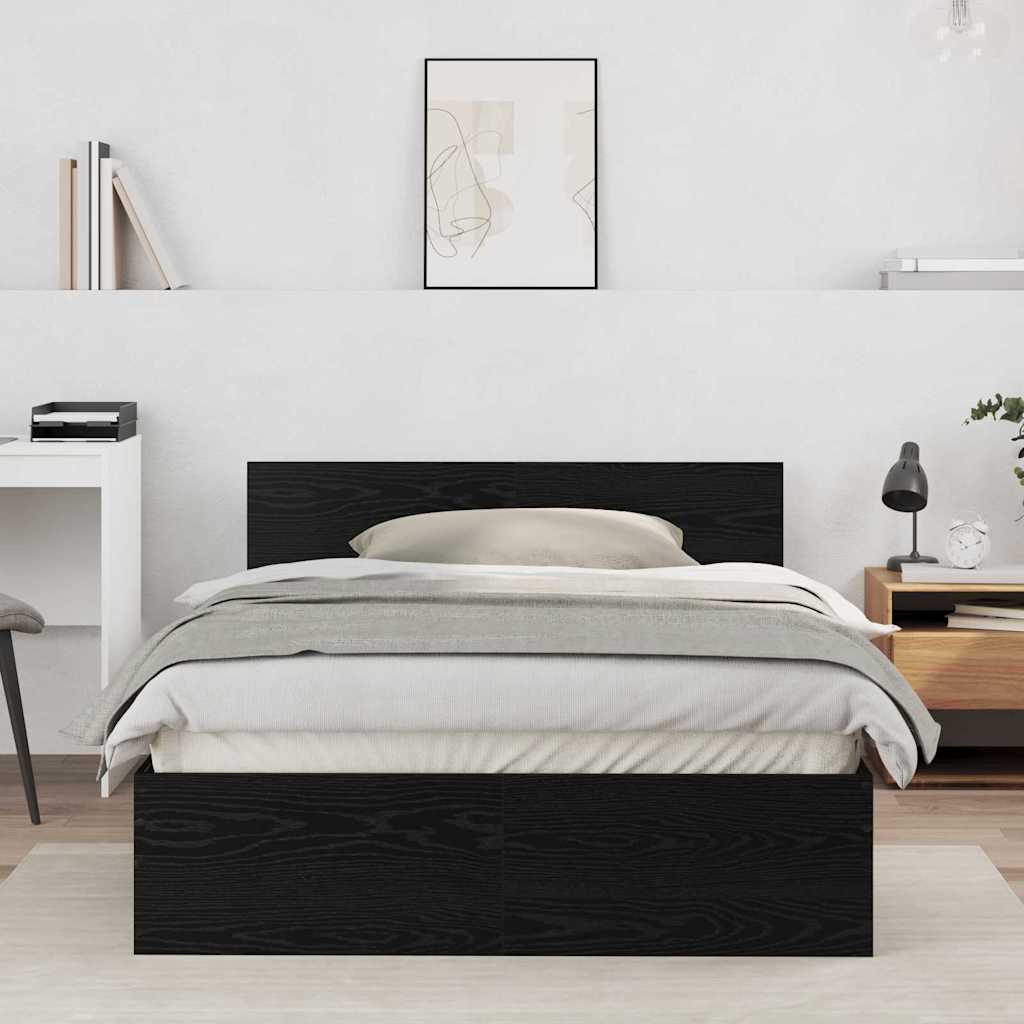 Bettgestell mit Kopfteil Schwarz Eichen-Optik 193 x 125 x 70 cm