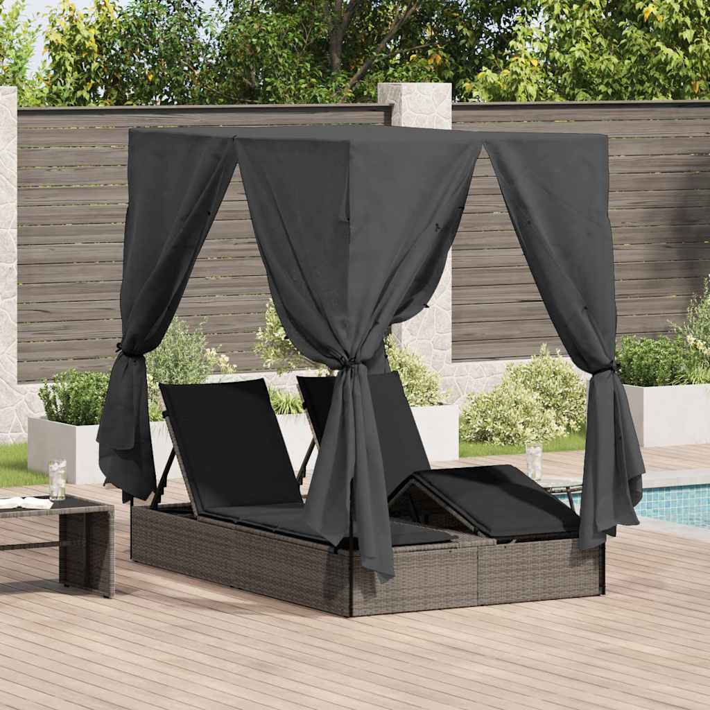 Doppelte Sonnenliege Grau Poly-Rattan