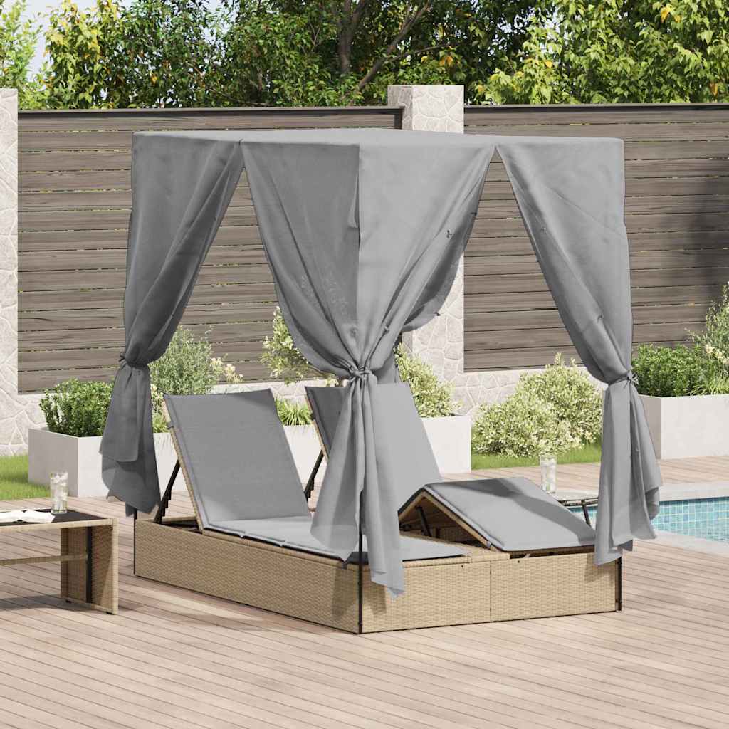 Doppelte Sonnenliege Grau Poly-Rattan
