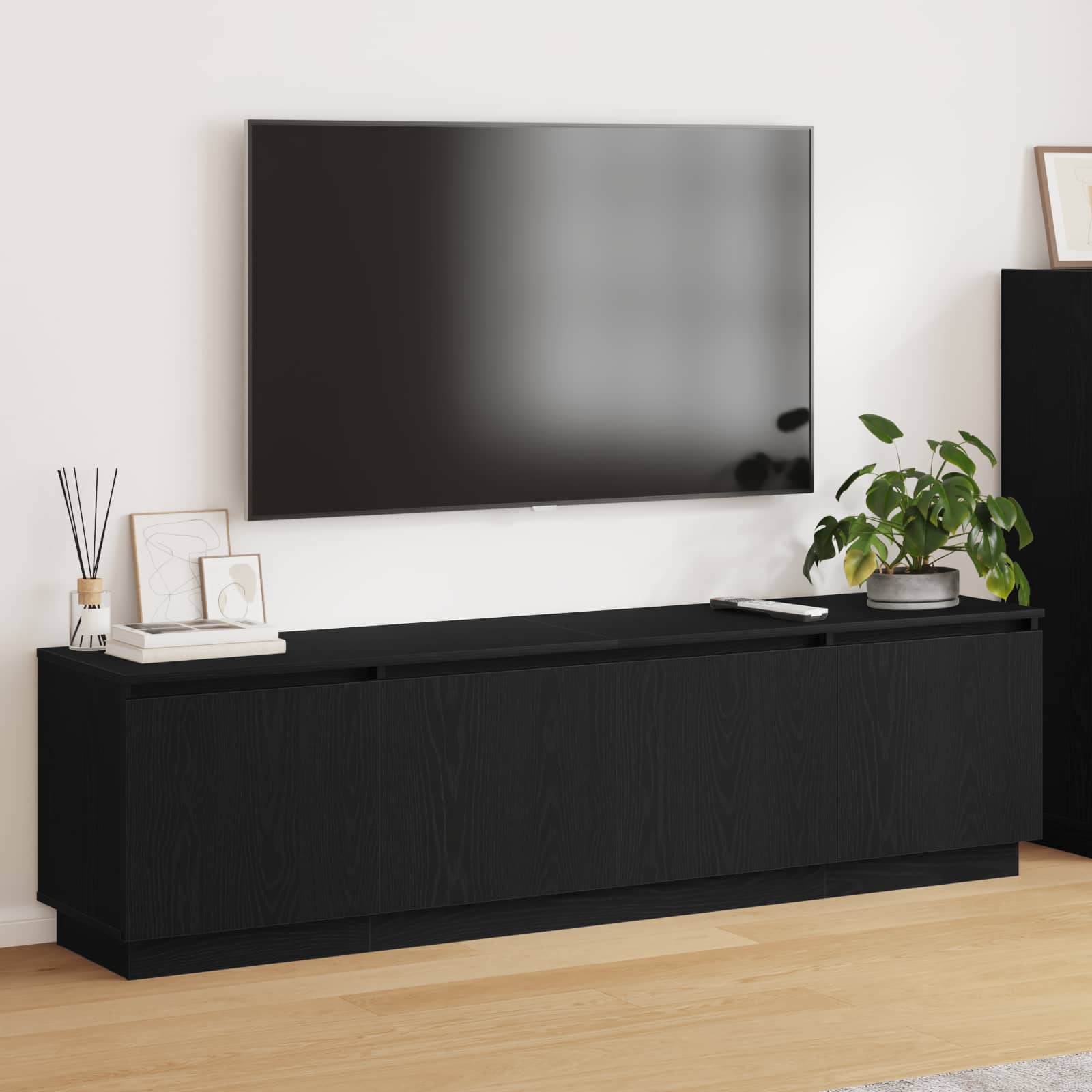 TV-Schränk 180 x 38 x 49 cm Schwarz Eichen-Optik Holzwerkstoff