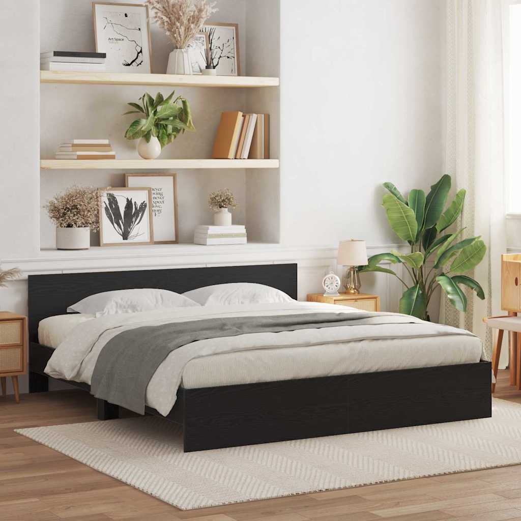 Bettgestell mit Kopfteil Schwarz Eichen-Optik 203 x 185 x 70 cm