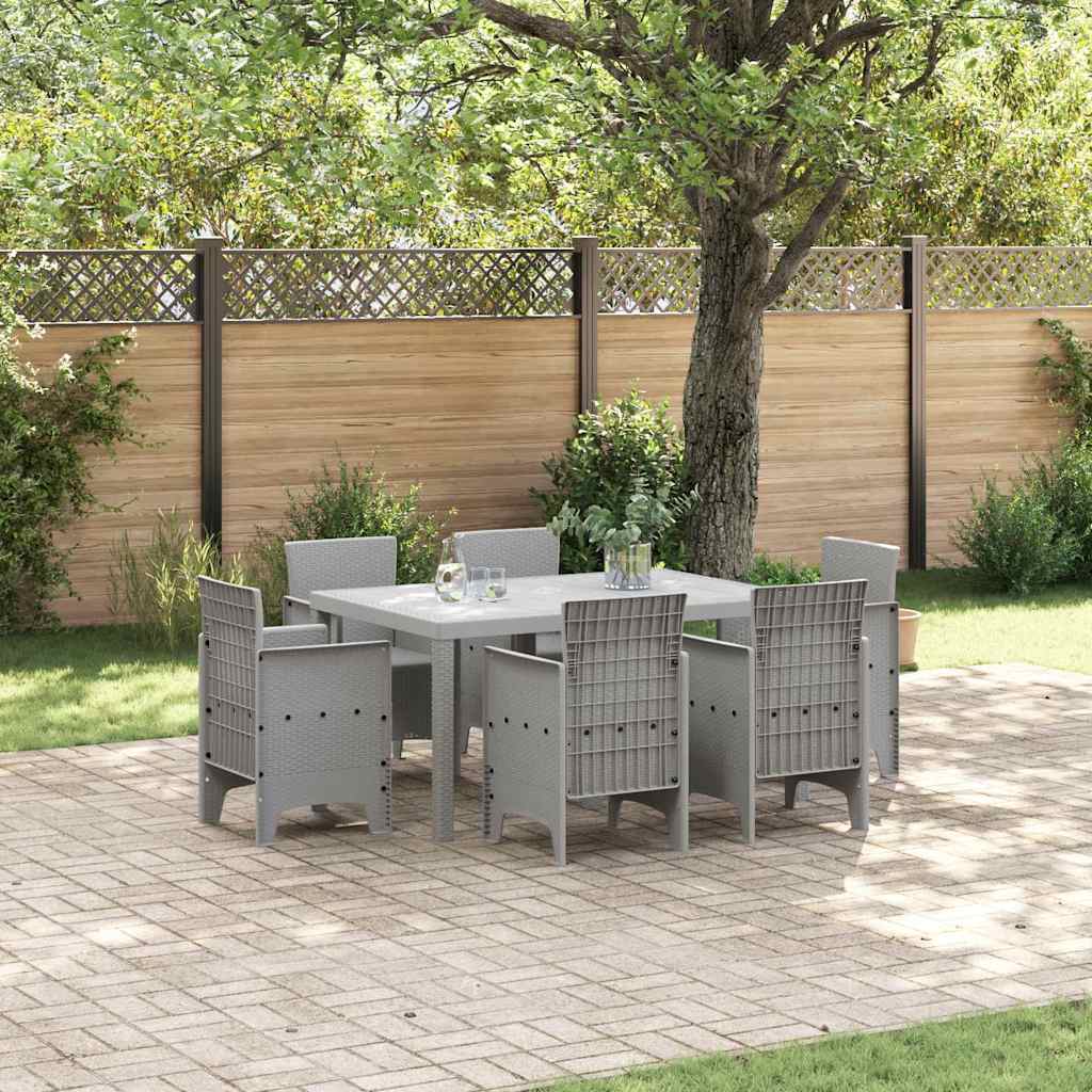 Garten Essgruppe 7 stk. Hellgrau Polt Rattan