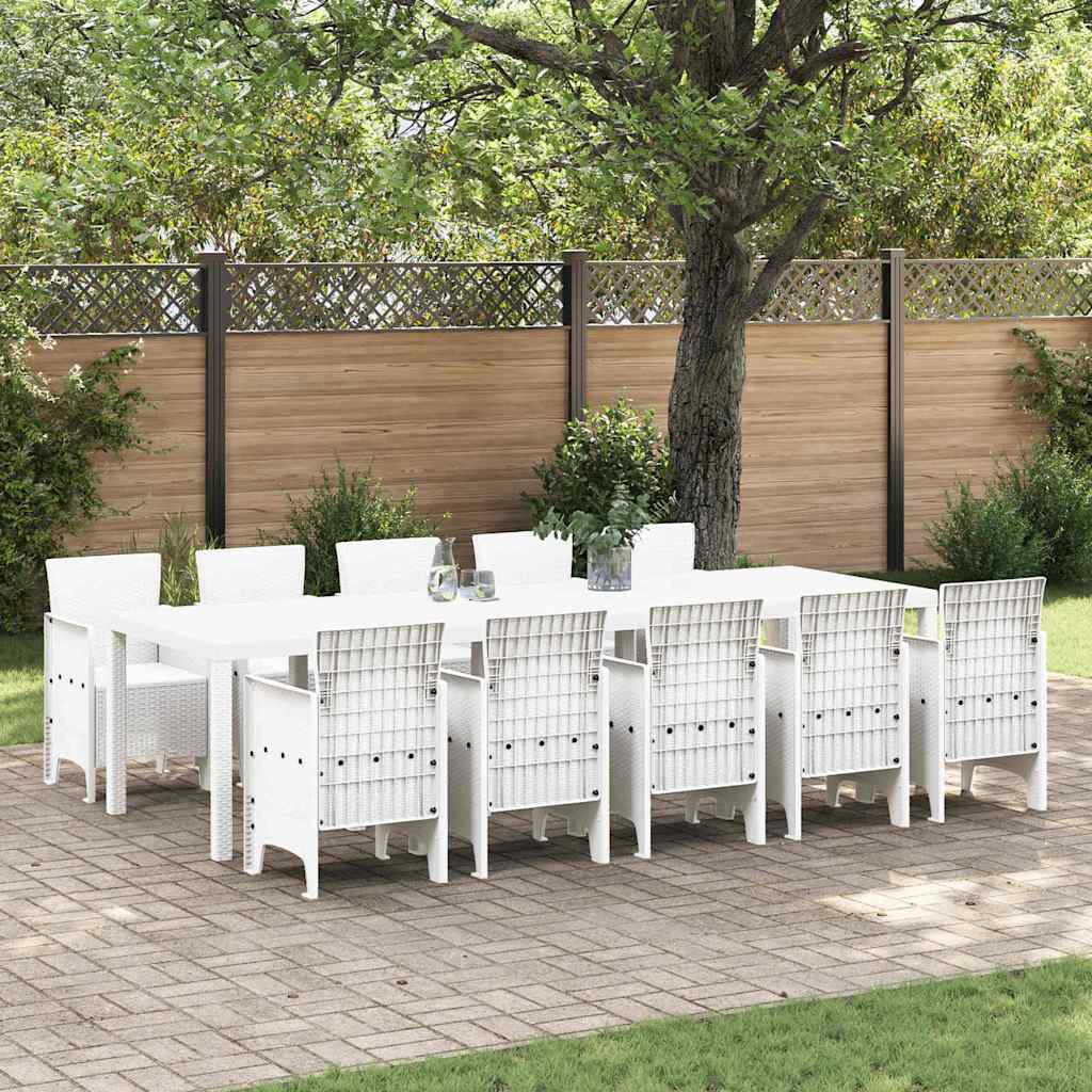 Garten Essgruppe 11 stk. Weiß Rattan und Stahl