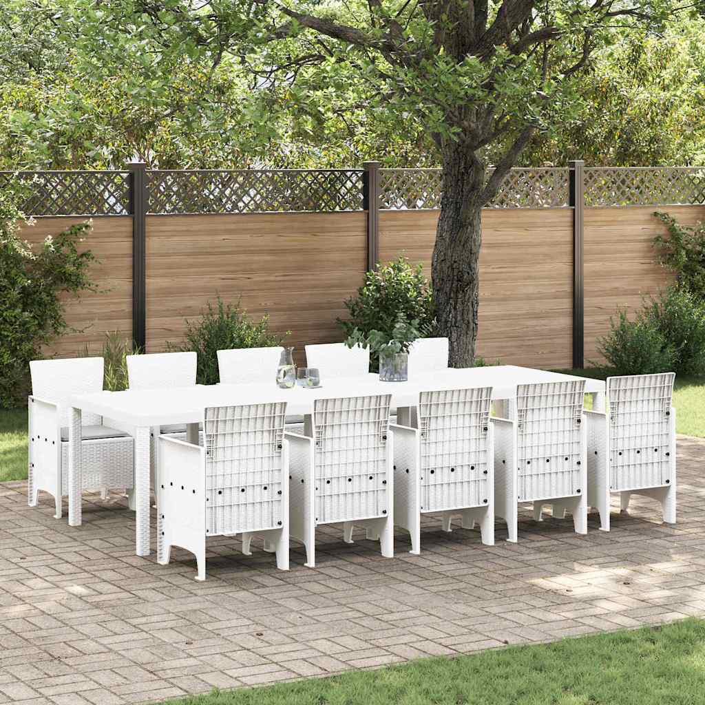 Garten Essgruppe 11 stk. Weiß und Hellgrau Rattan und Polyester