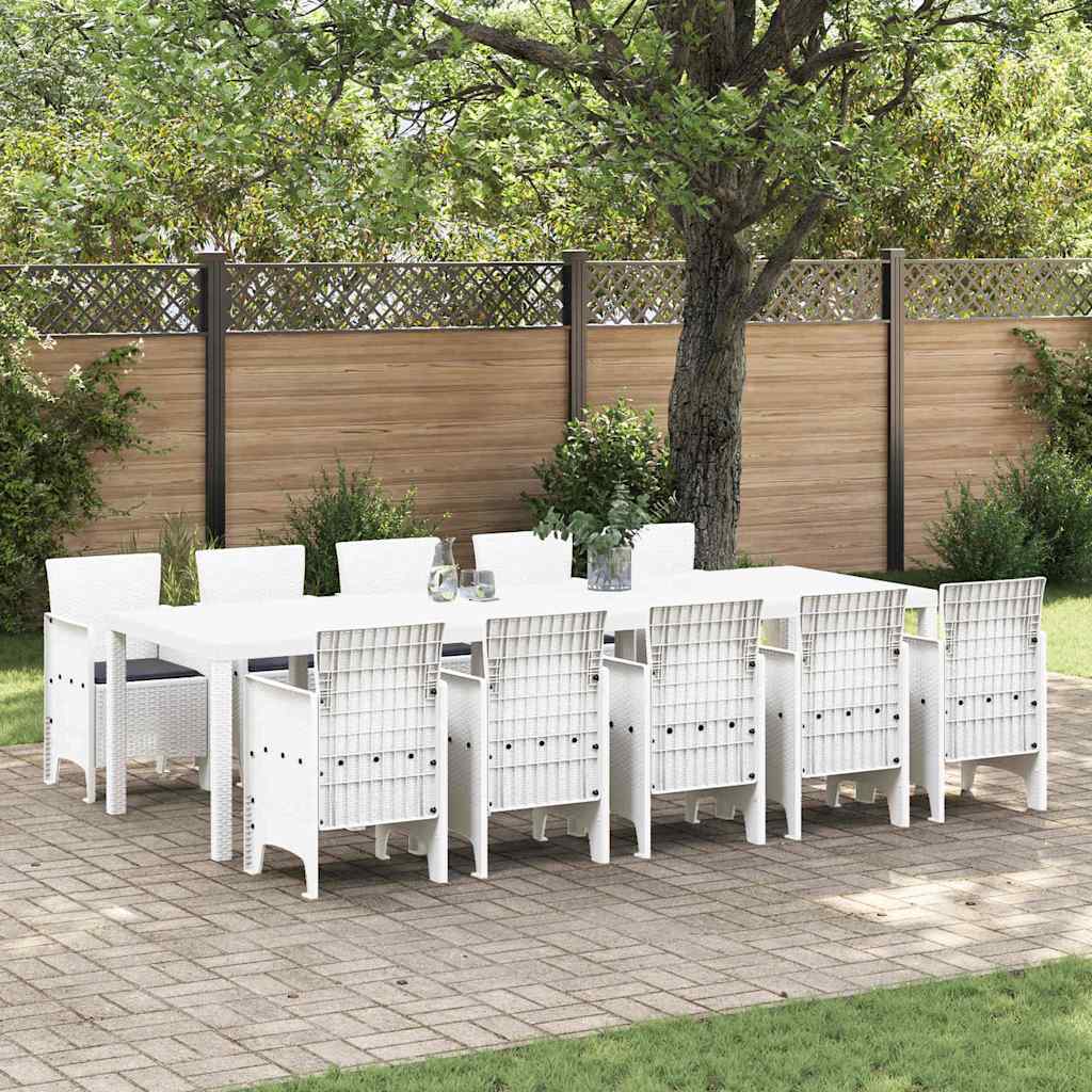 Garten Essgruppe 11 stk. Weiß Poly Rattan und Aluminium