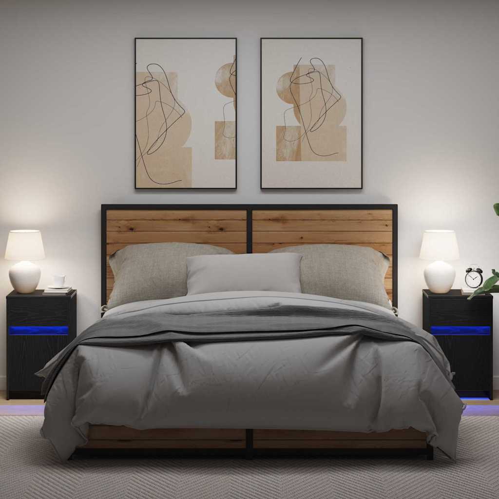 LED Nachttisch 2 stk. Schwarz Eichen-Optik 38 x 34 x 61 cm