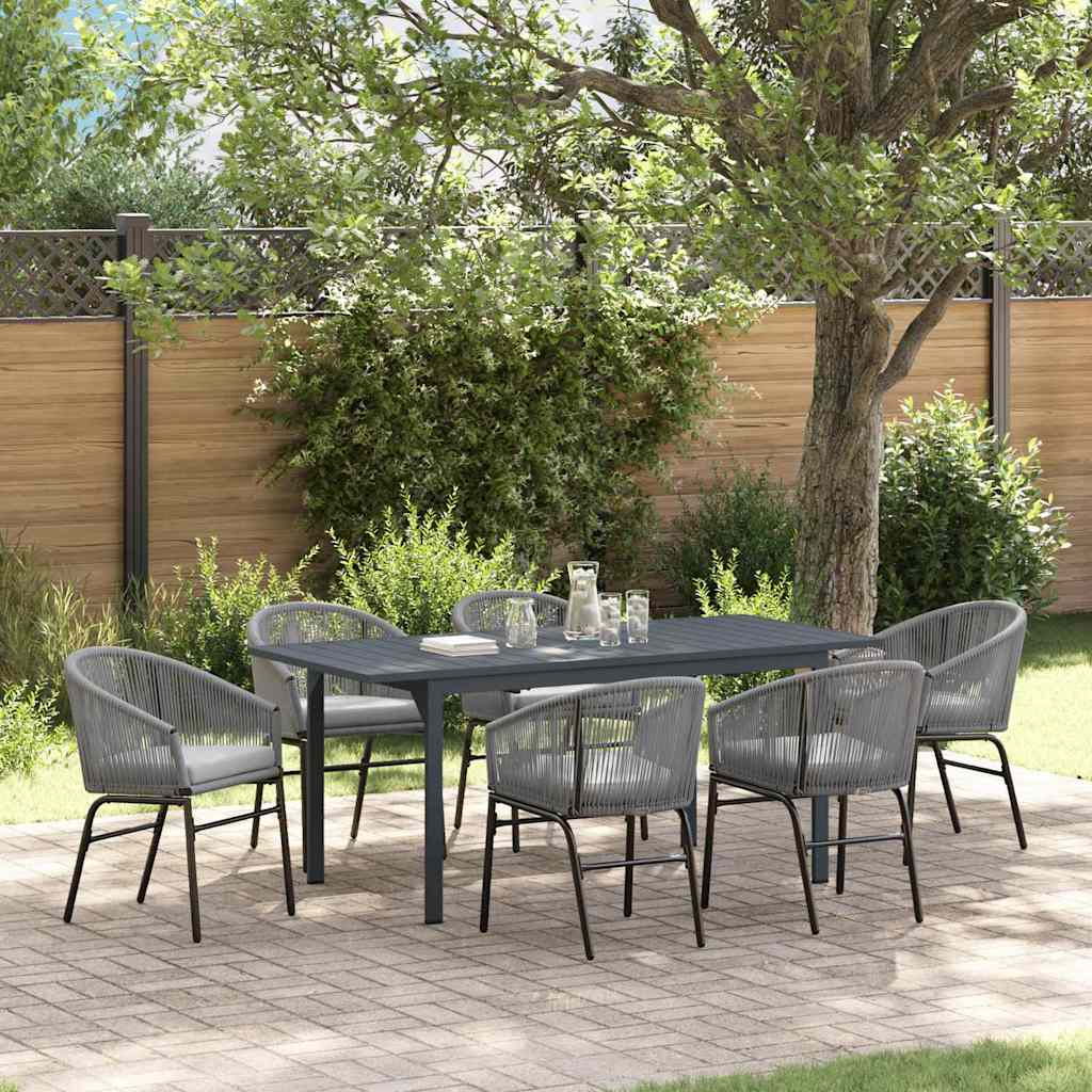 Garten Essgruppe 7 stk. Grau Poly-Rattan