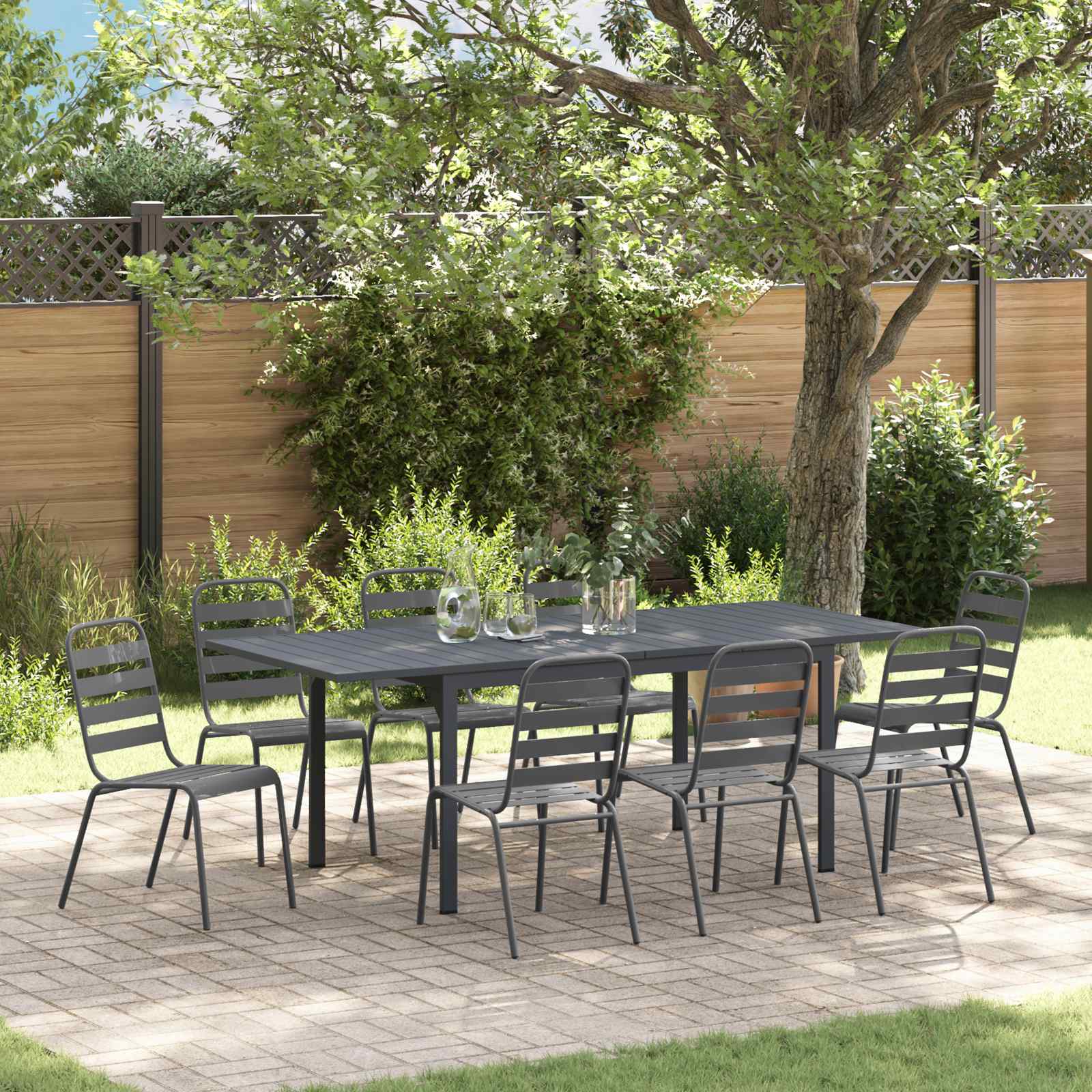 Garten Essgruppe 9 stk. Anthrazit Pulverbeschichteter Stahl
