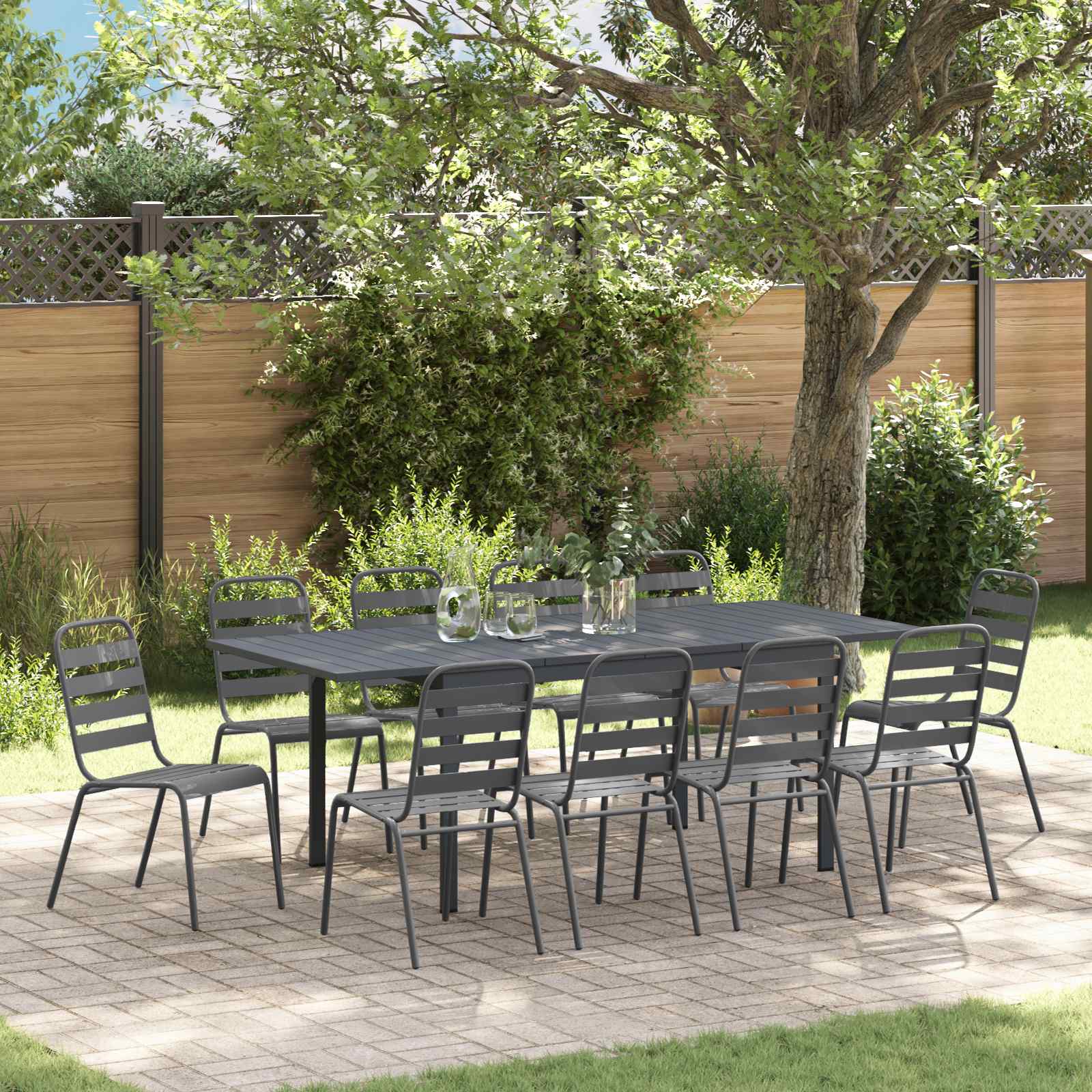 Garten Essgruppe 11 stk. Anthrazit Pulverbeschichteter Stahl