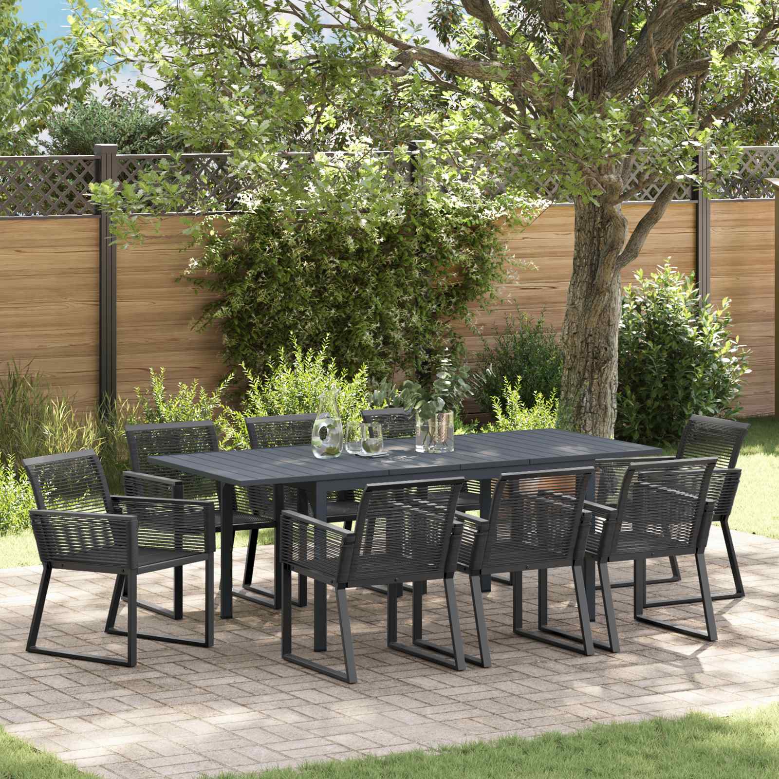 Garten Essgruppe 9 stk. Schwarz Poly-Rattan
