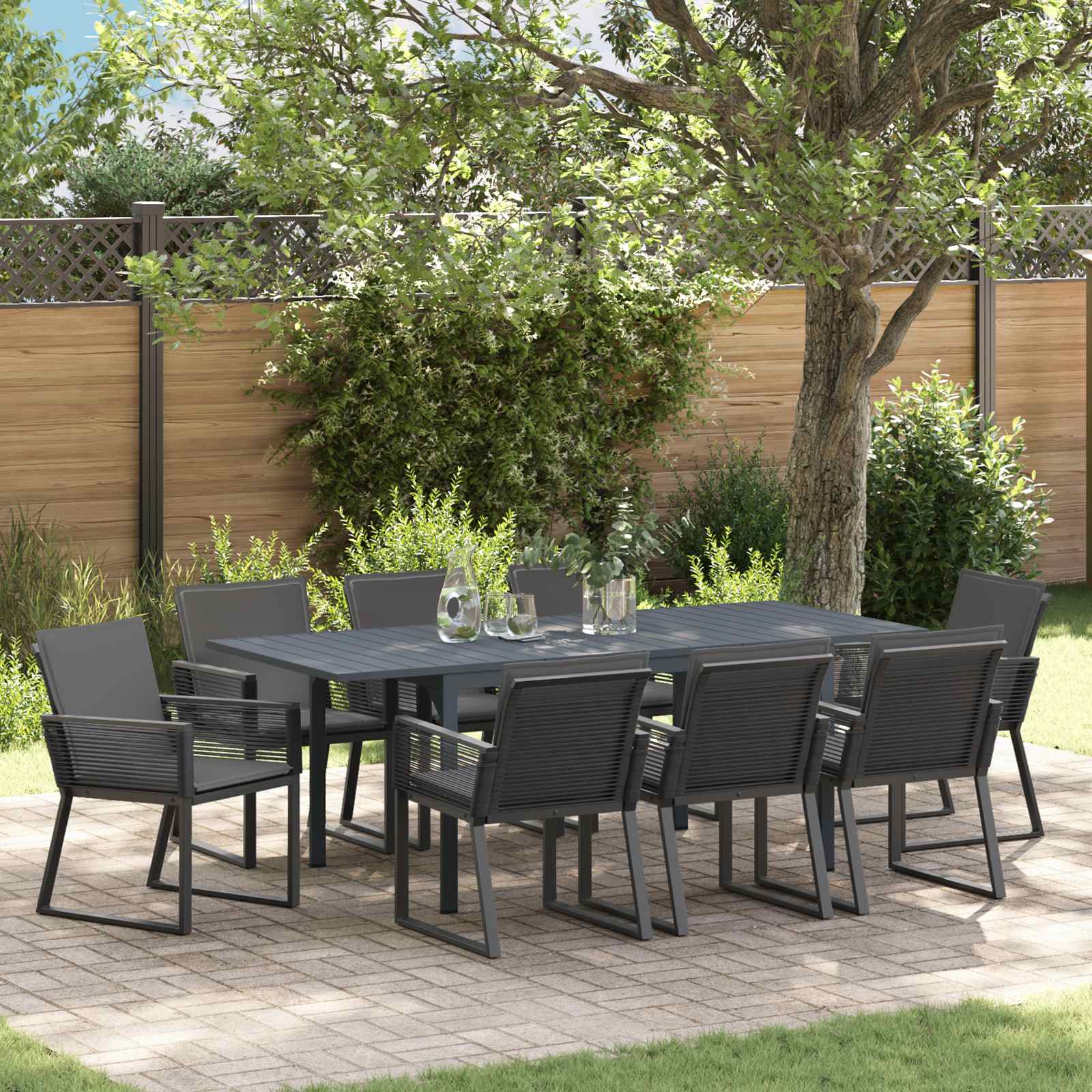 Garten Essgruppe 9 stk. Schwarz Poly-Rattan